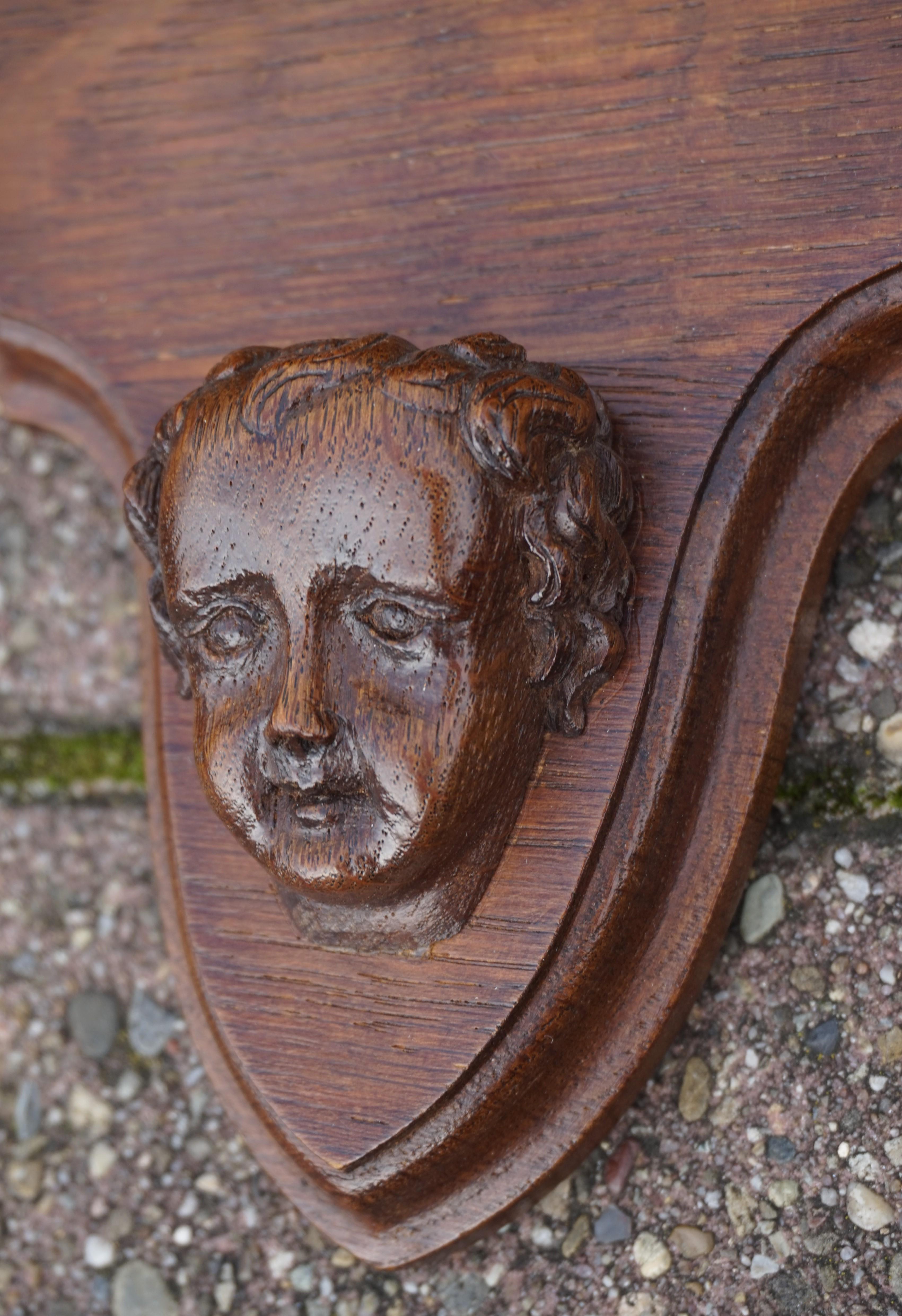 Hand-Carved Very Large Hand Carved Oak Wall Coat Rack with Lion & Grotesque Mask Sculptures