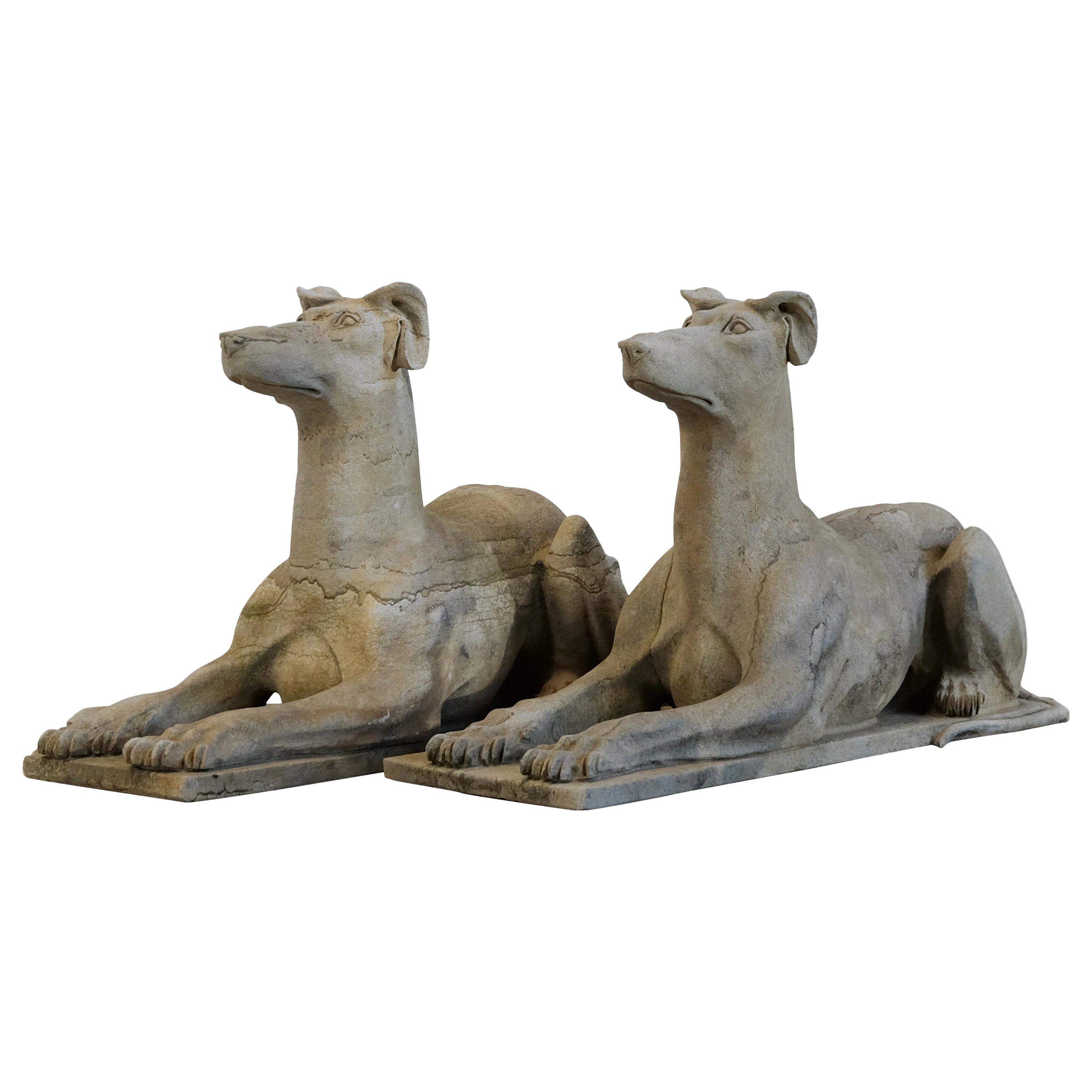 Very Large Hand Carved Quality Solid Stone Dog Statues 20th Century Garden, Pair For Sale