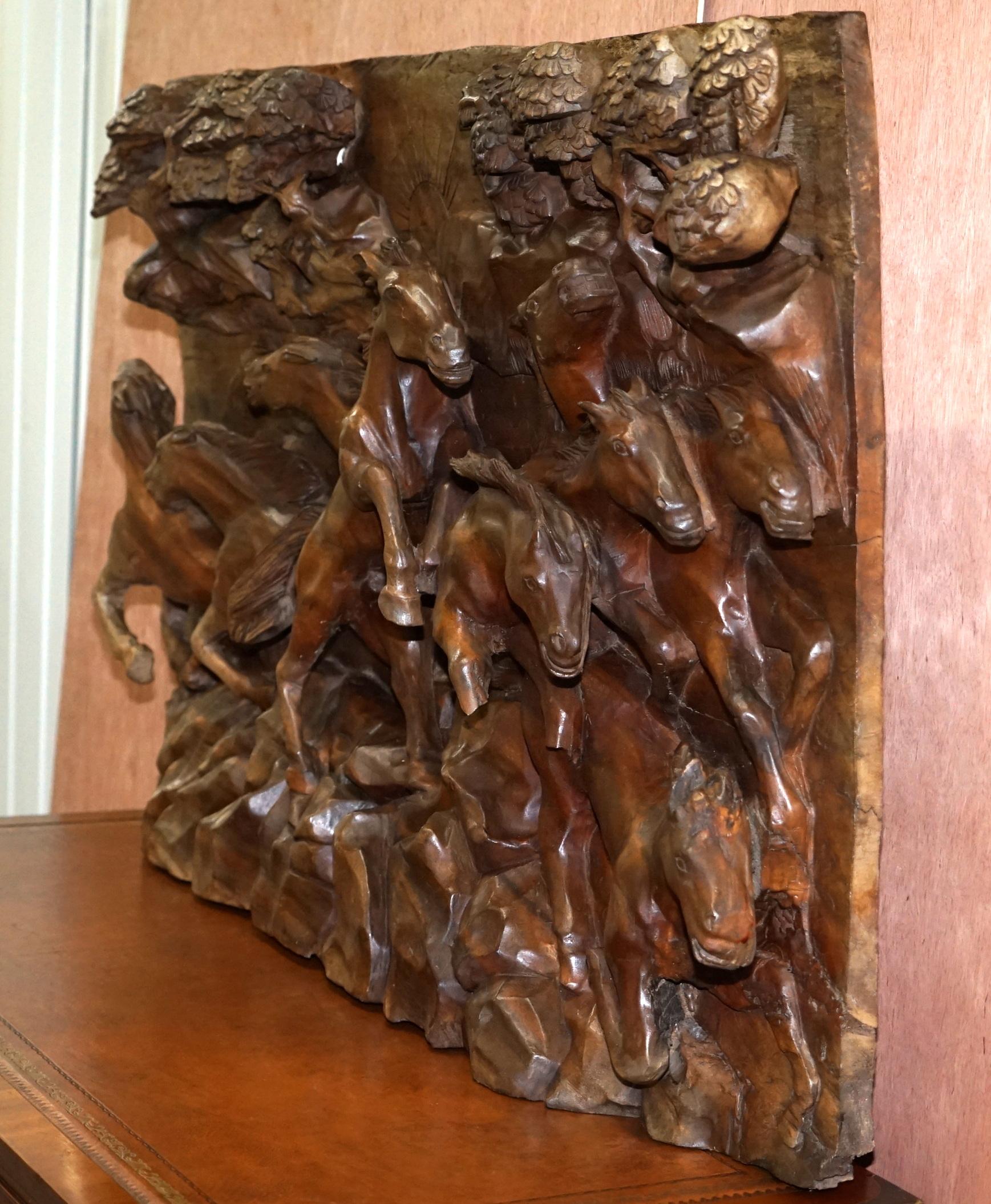 Very Large Hand Carved Solid Wood Horse Sculpture 3D Must See 2