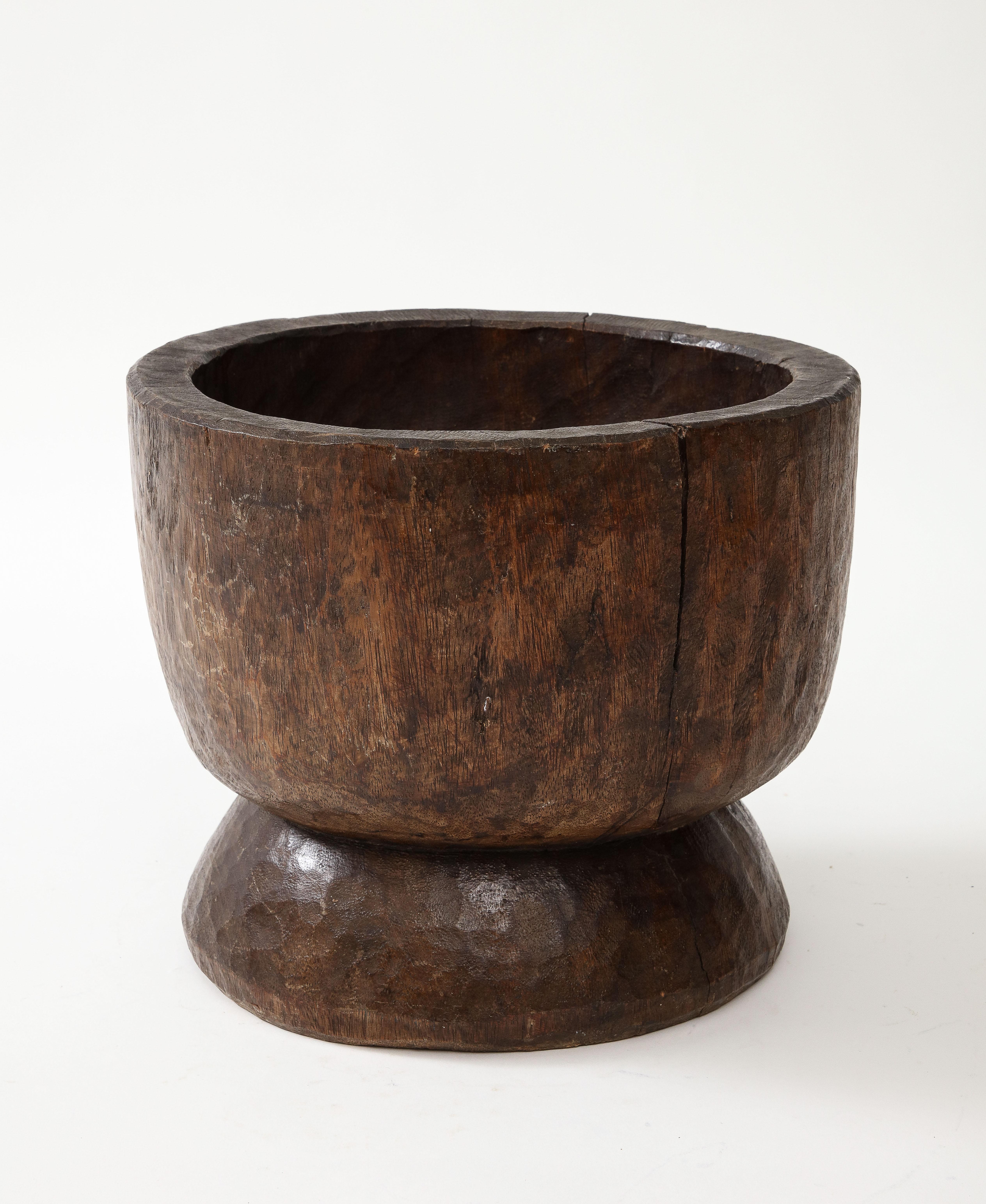 French Very Large Hand Carved Walnut Mortar, France, c. 1900 For Sale