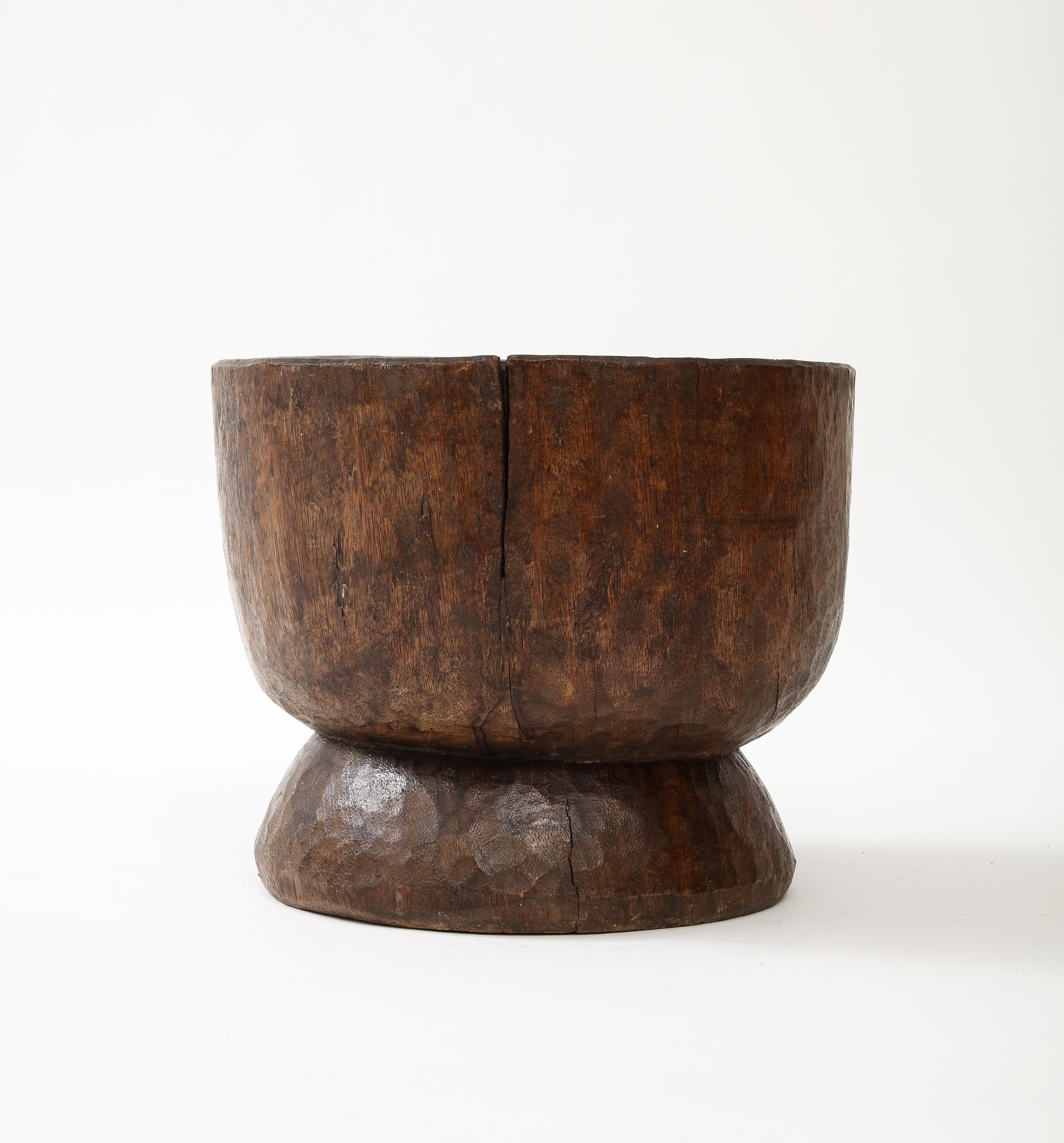 Very Large Hand Carved Walnut Mortar, France, c. 1900 In Good Condition For Sale In Brooklyn, NY