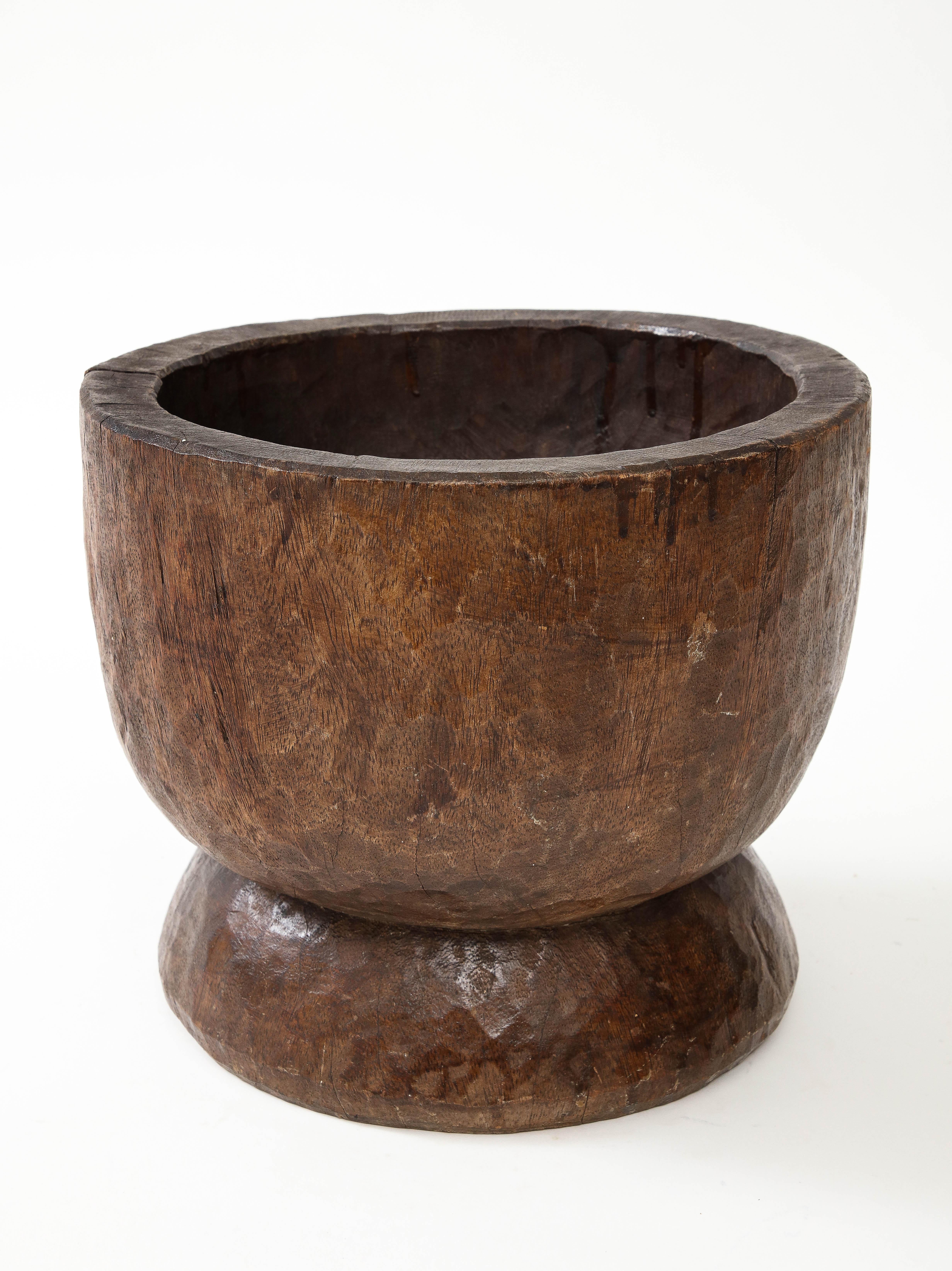Wood Very Large Hand Carved Walnut Mortar, France, c. 1900 For Sale