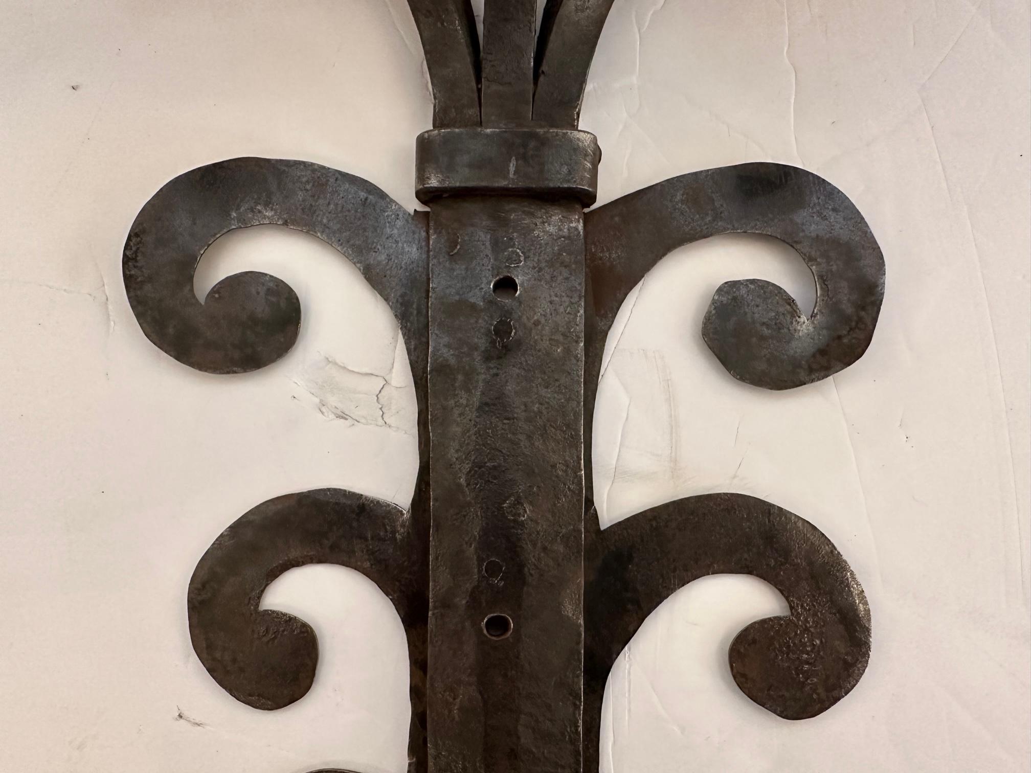 Very Large Hand Forged Iron Candle Sconces For Sale 3
