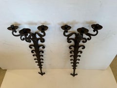 Very Large Hand Forged Iron Candle Sconces