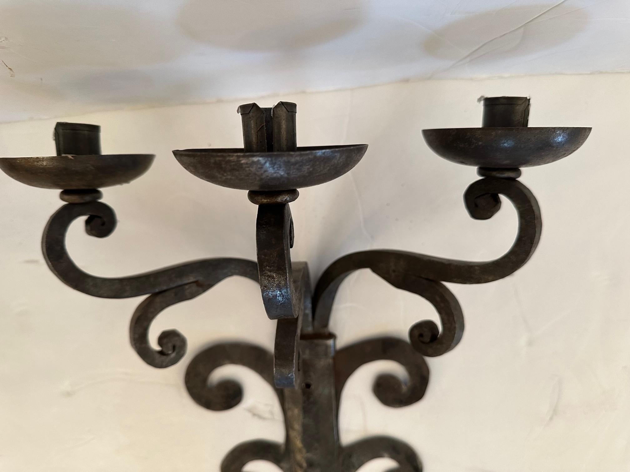 Hand-Crafted Very Large Hand Forged Iron Candle Sconces For Sale