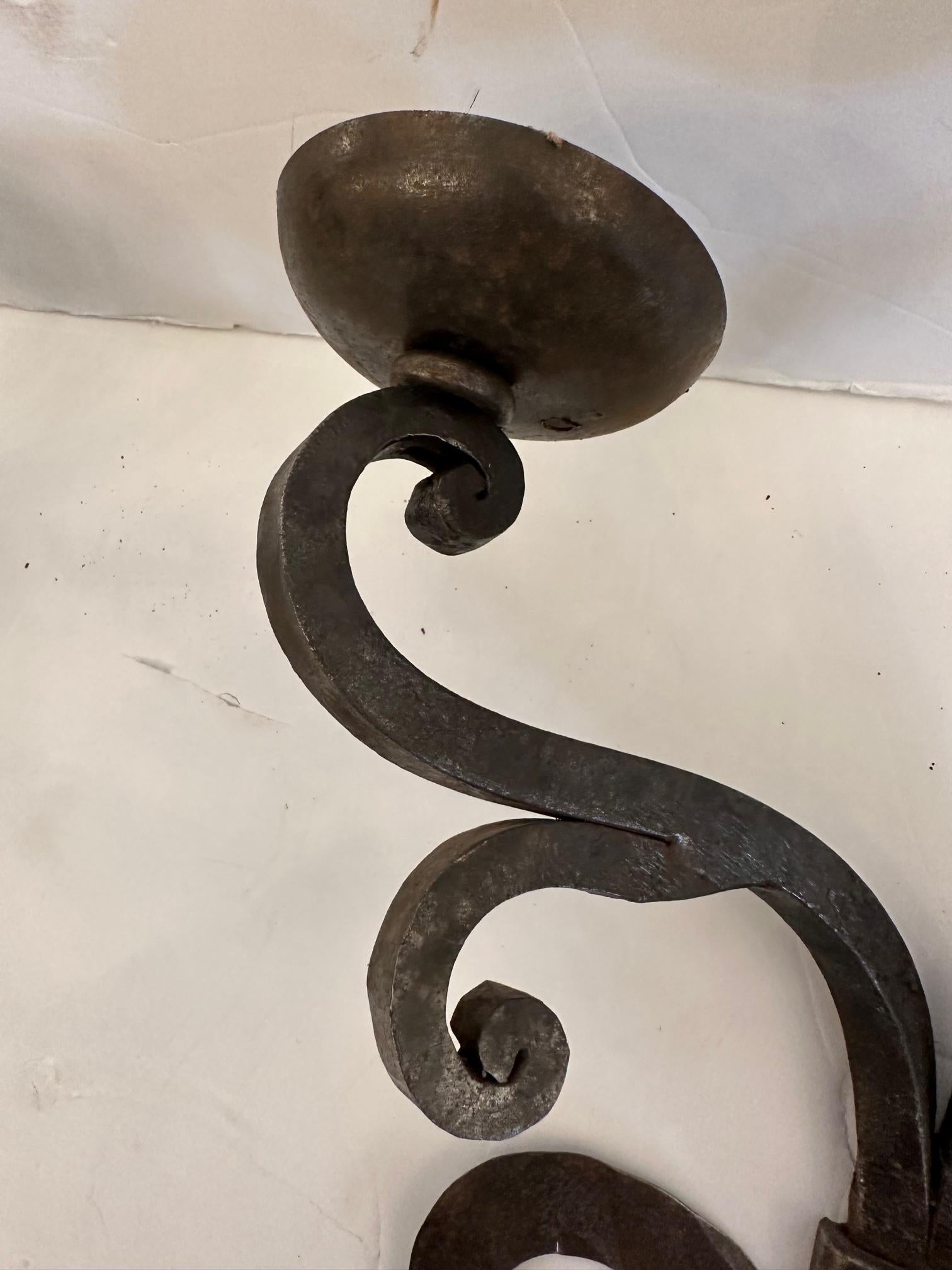 Very Large Hand Forged Iron Candle Sconces For Sale 2