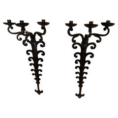 Vintage Very Large Hand Forged Iron Candle Sconces