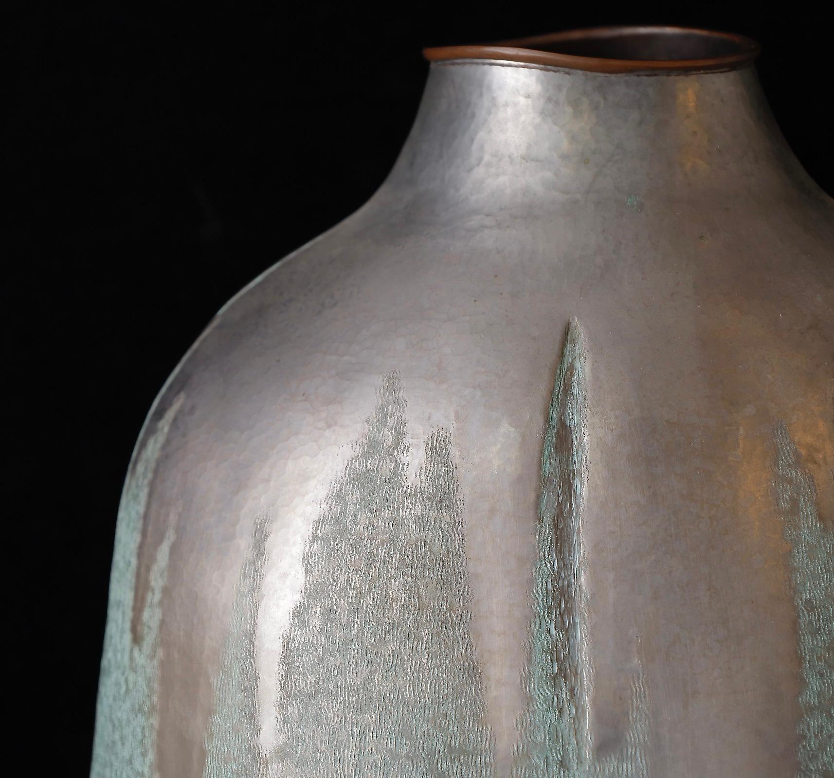 Japanese Very large hand hammered signed copper vase For Sale