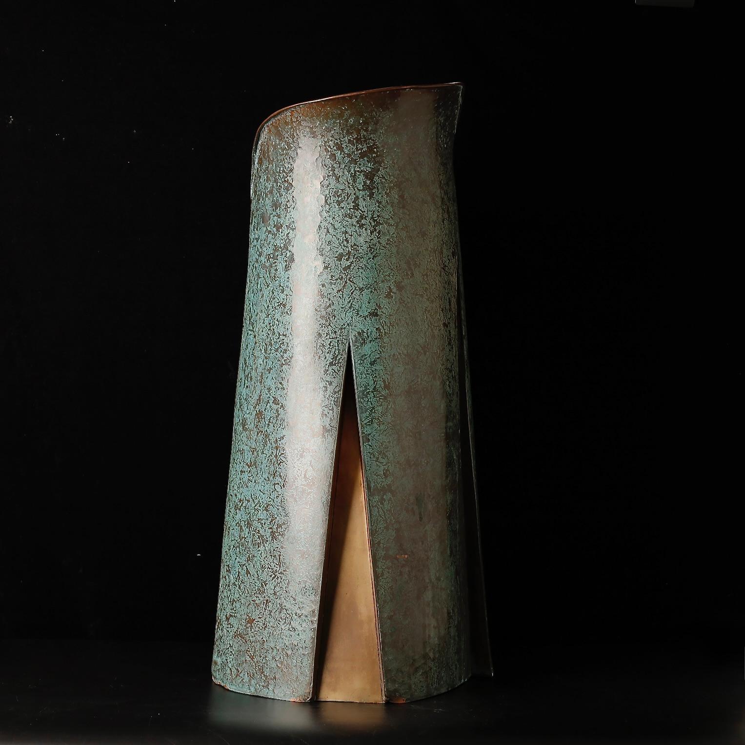 Hammered Very large hand hammered signed copper vase For Sale