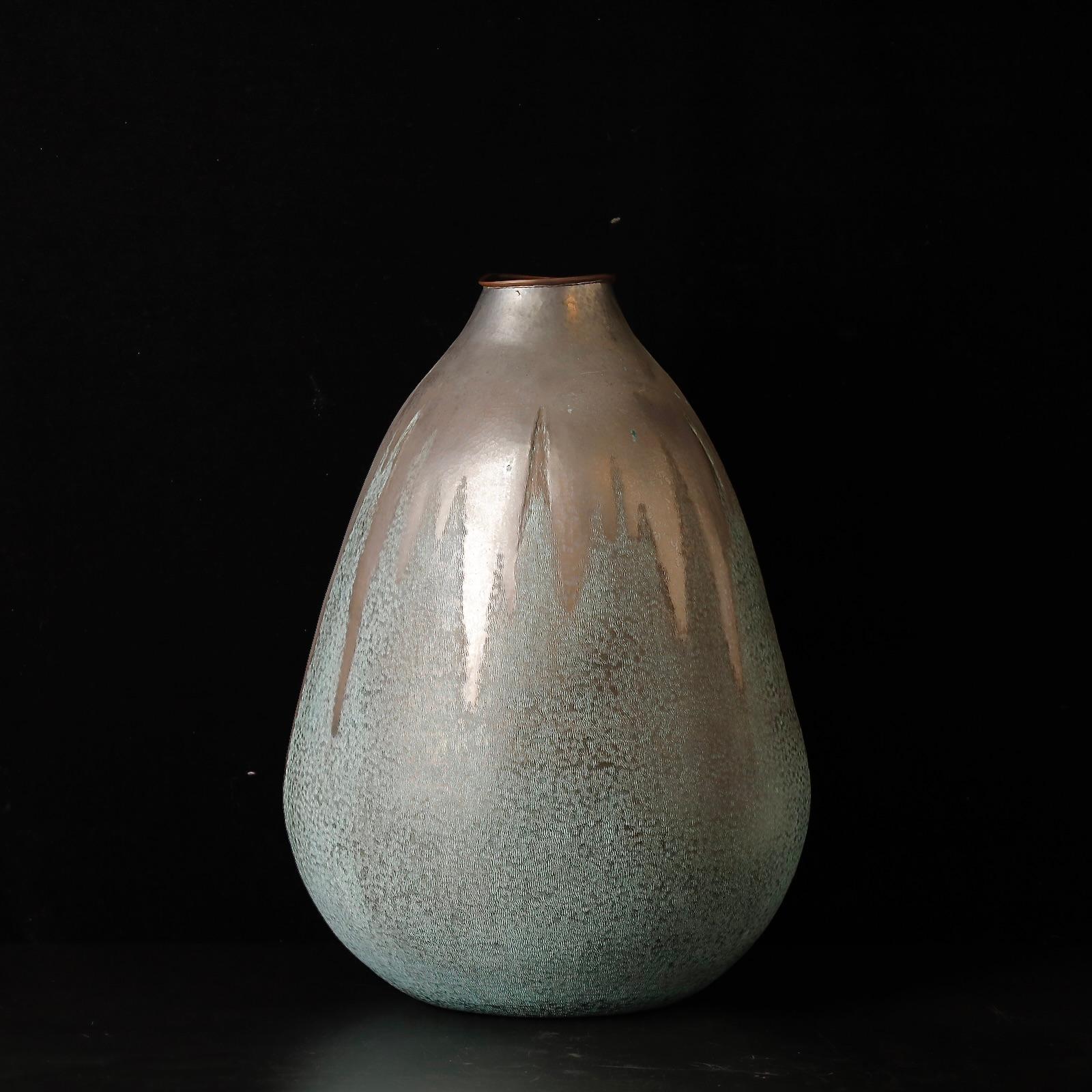 20th Century Very large hand hammered signed copper vase For Sale