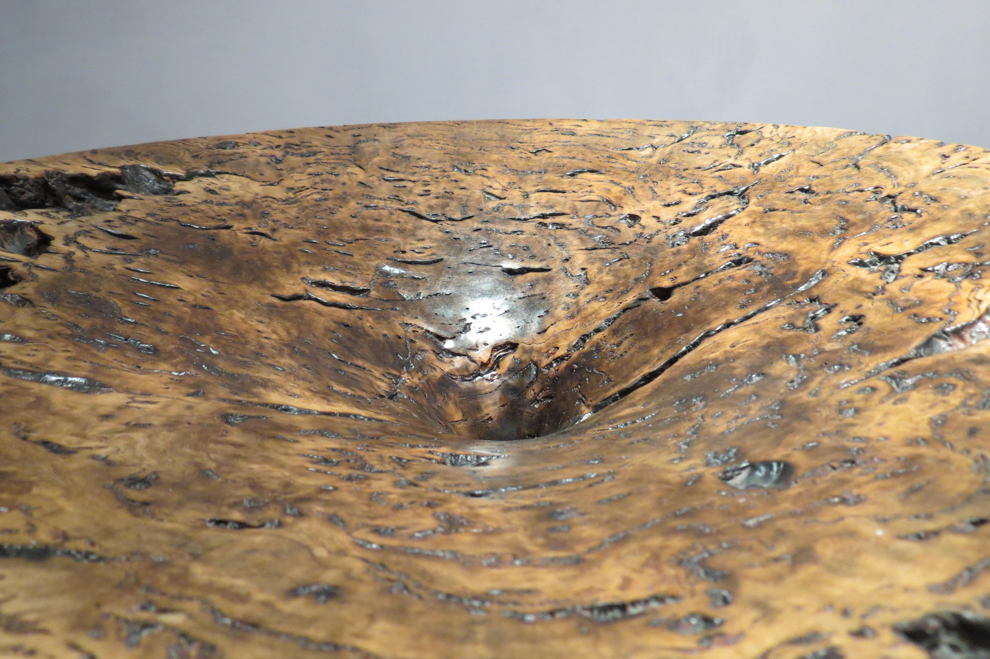 Very Large Hand-Turned Wooden Bowl Sculpture by Mike Chai Burr Oak 2