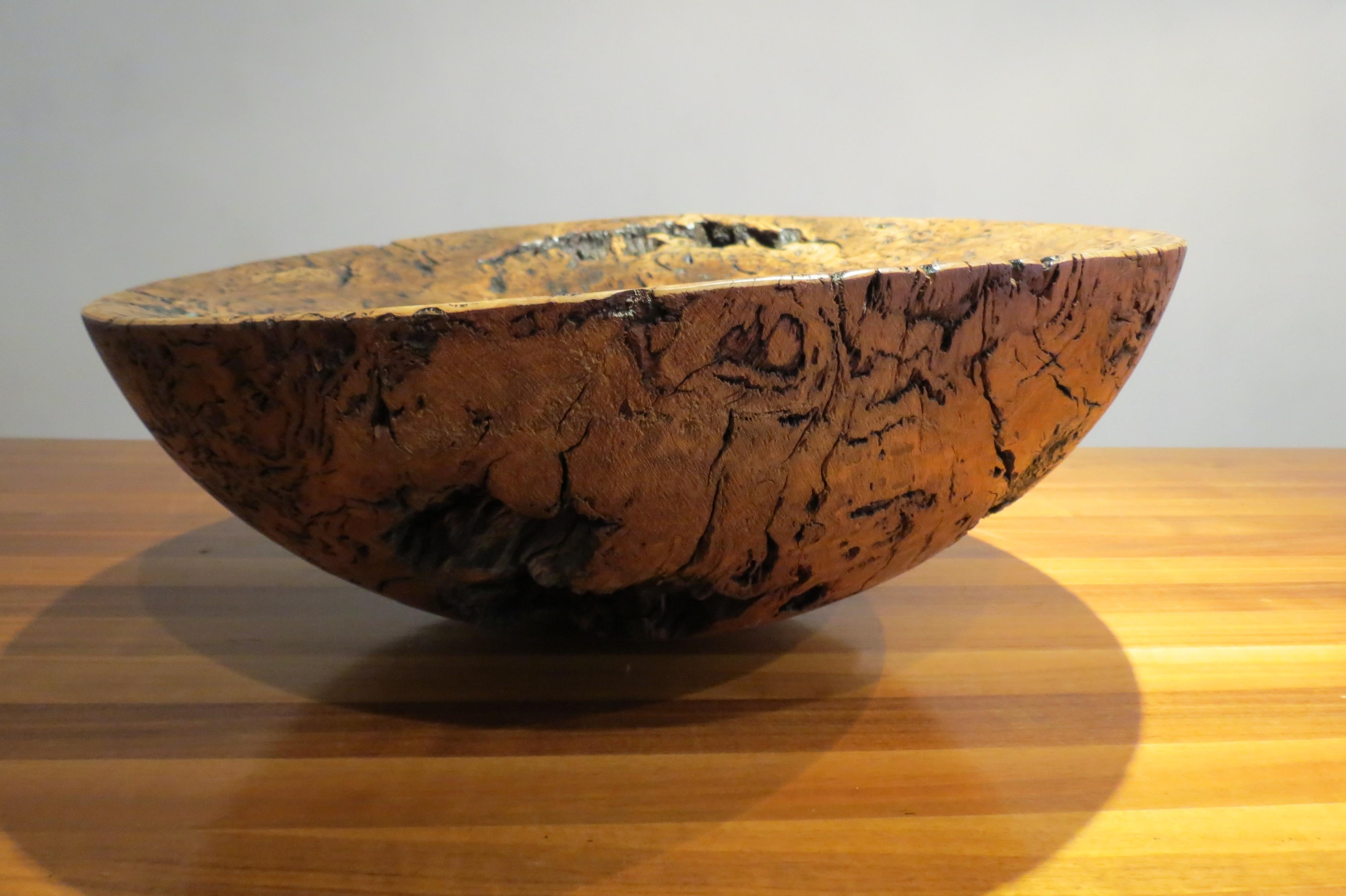 Very Large Hand-Turned Wooden Bowl Sculpture by Mike Chai Burr Oak 4