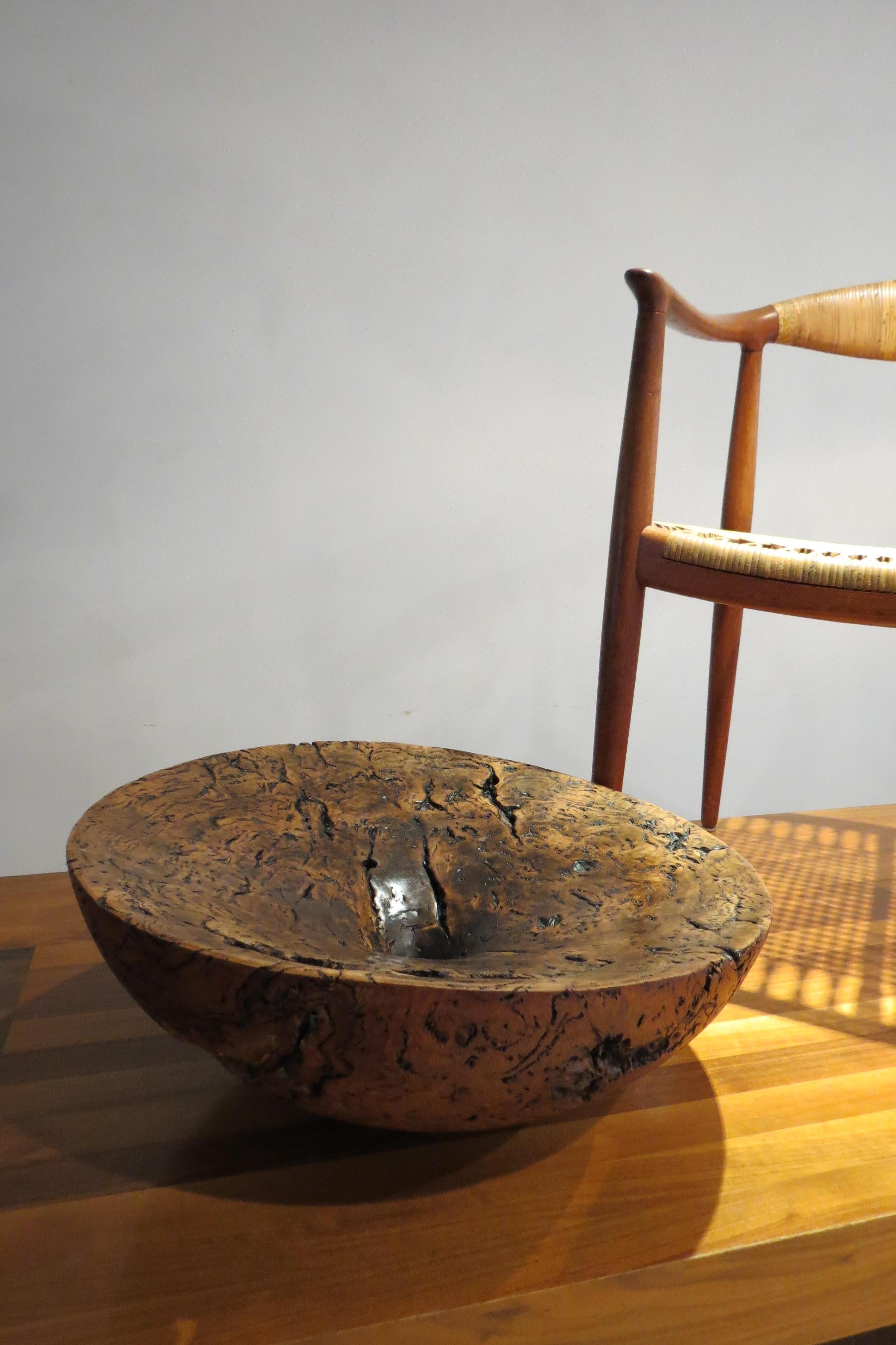 Very Large Hand-Turned Wooden Bowl Sculpture by Mike Chai Burr Oak 6