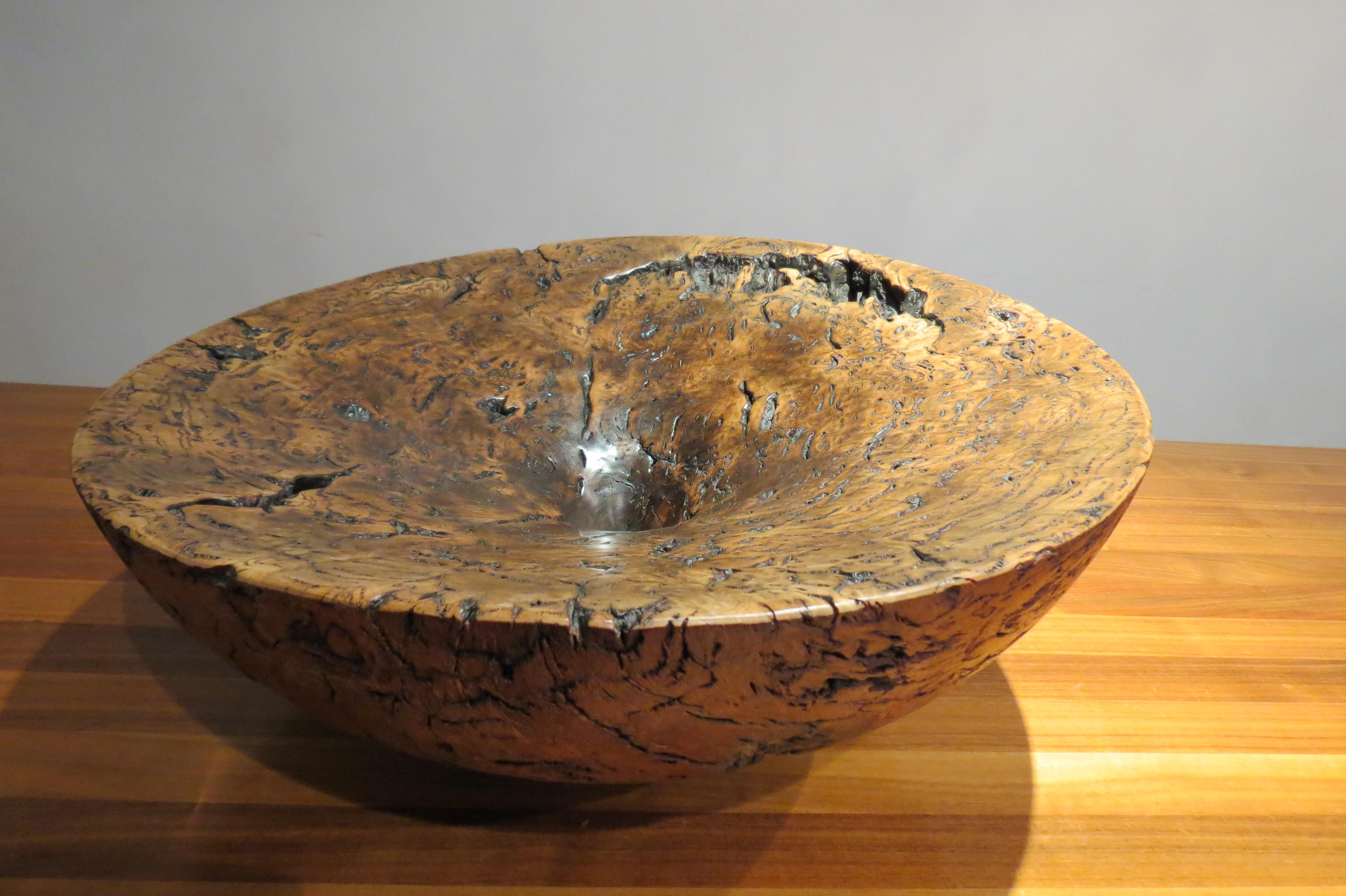 Very Large Hand-Turned Wooden Bowl Sculpture by Mike Chai Burr Oak 7