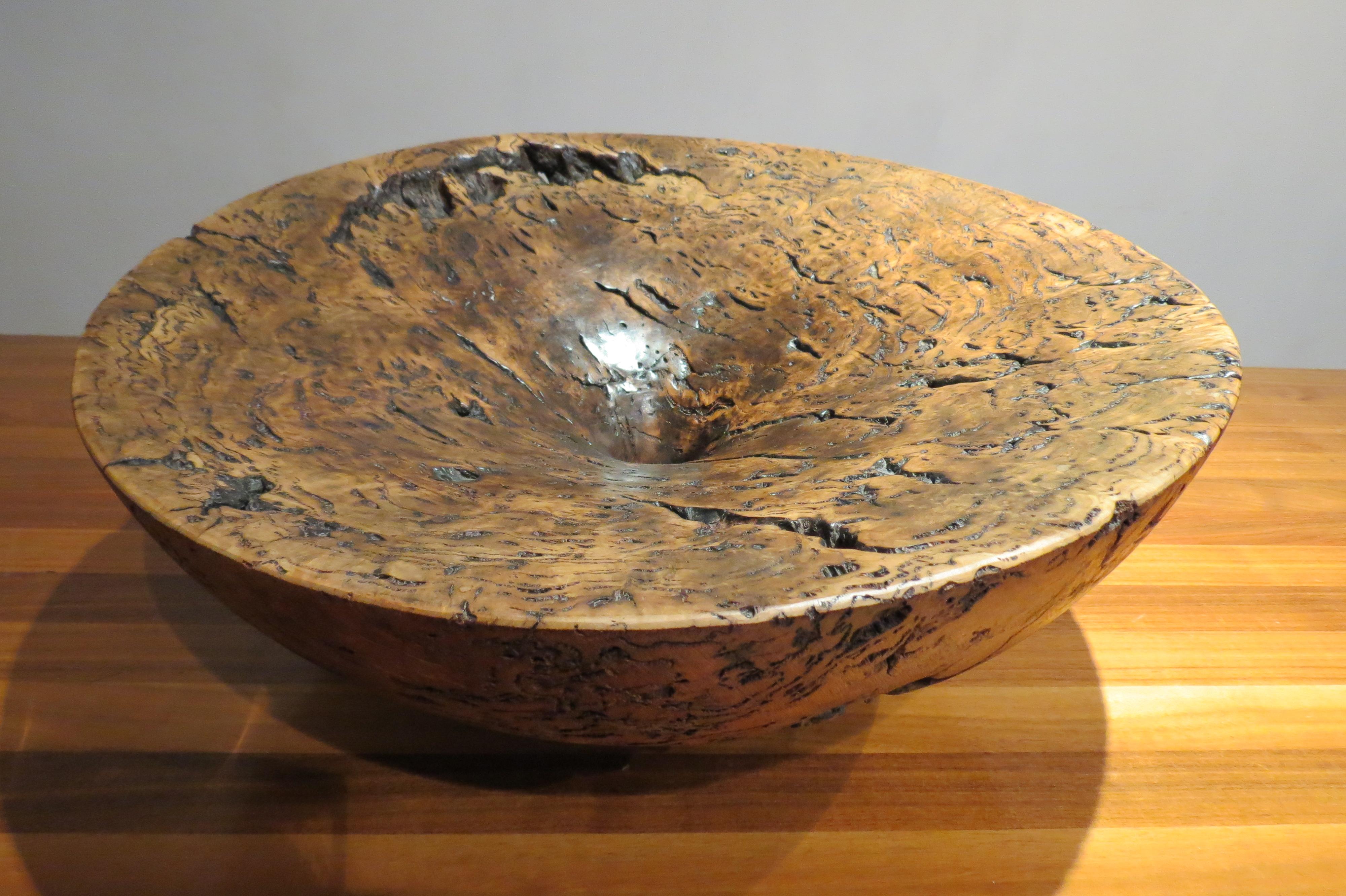 Very Large Hand-Turned Wooden Bowl Sculpture by Mike Chai Burr Oak 8