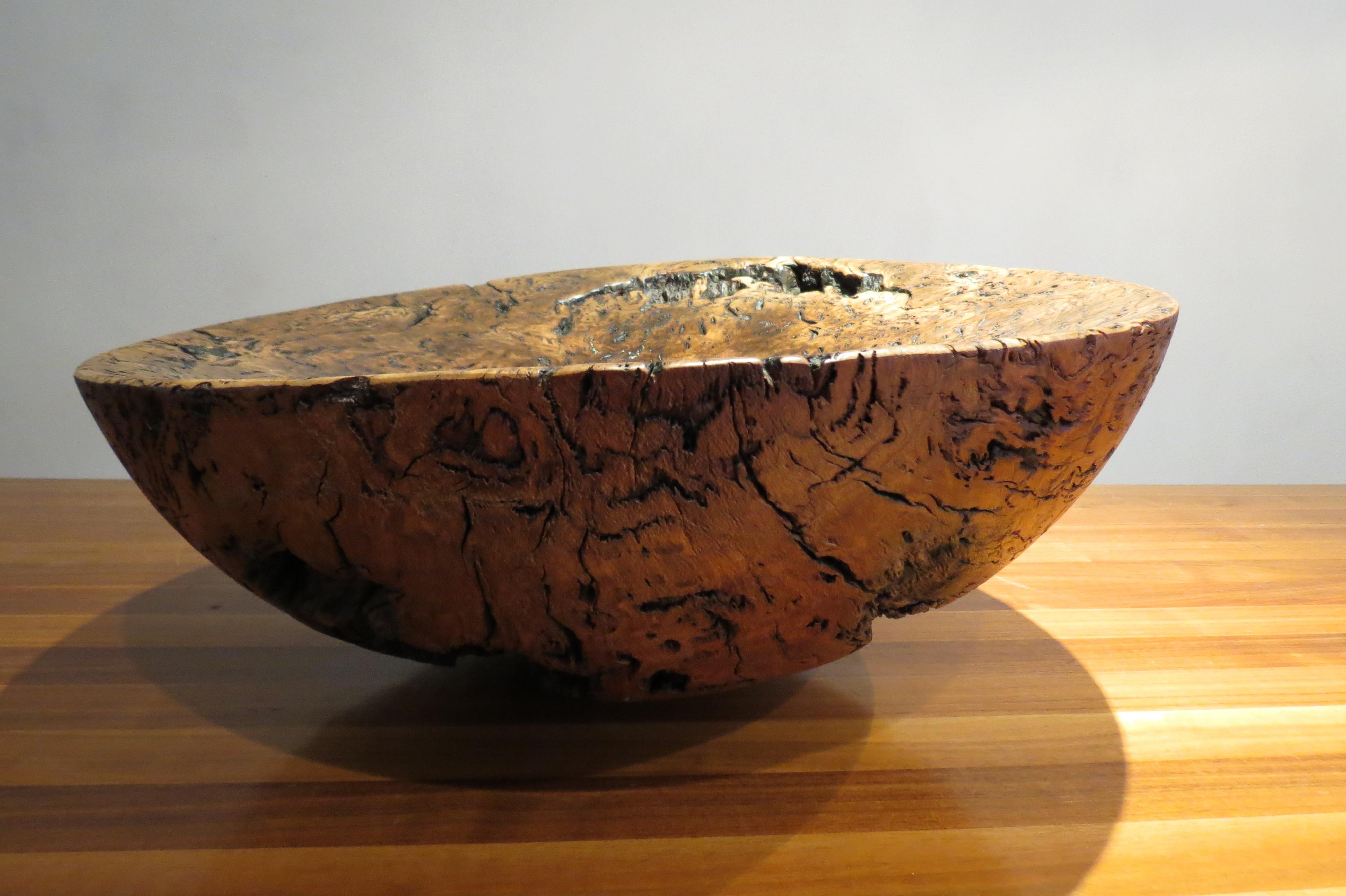 Modern Very Large Hand-Turned Wooden Bowl Sculpture by Mike Chai Burr Oak