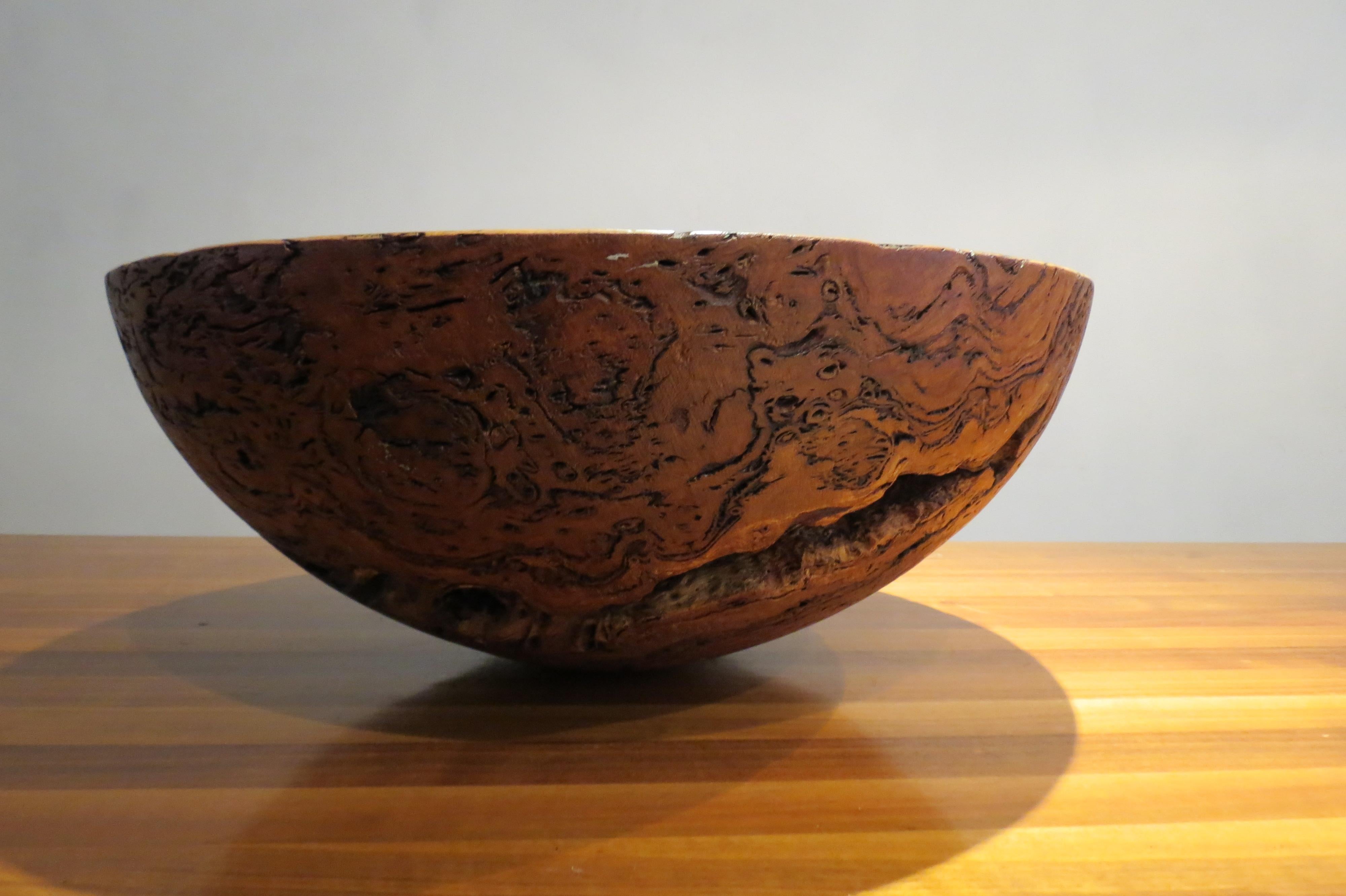 English Very Large Hand-Turned Wooden Bowl Sculpture by Mike Chai Burr Oak