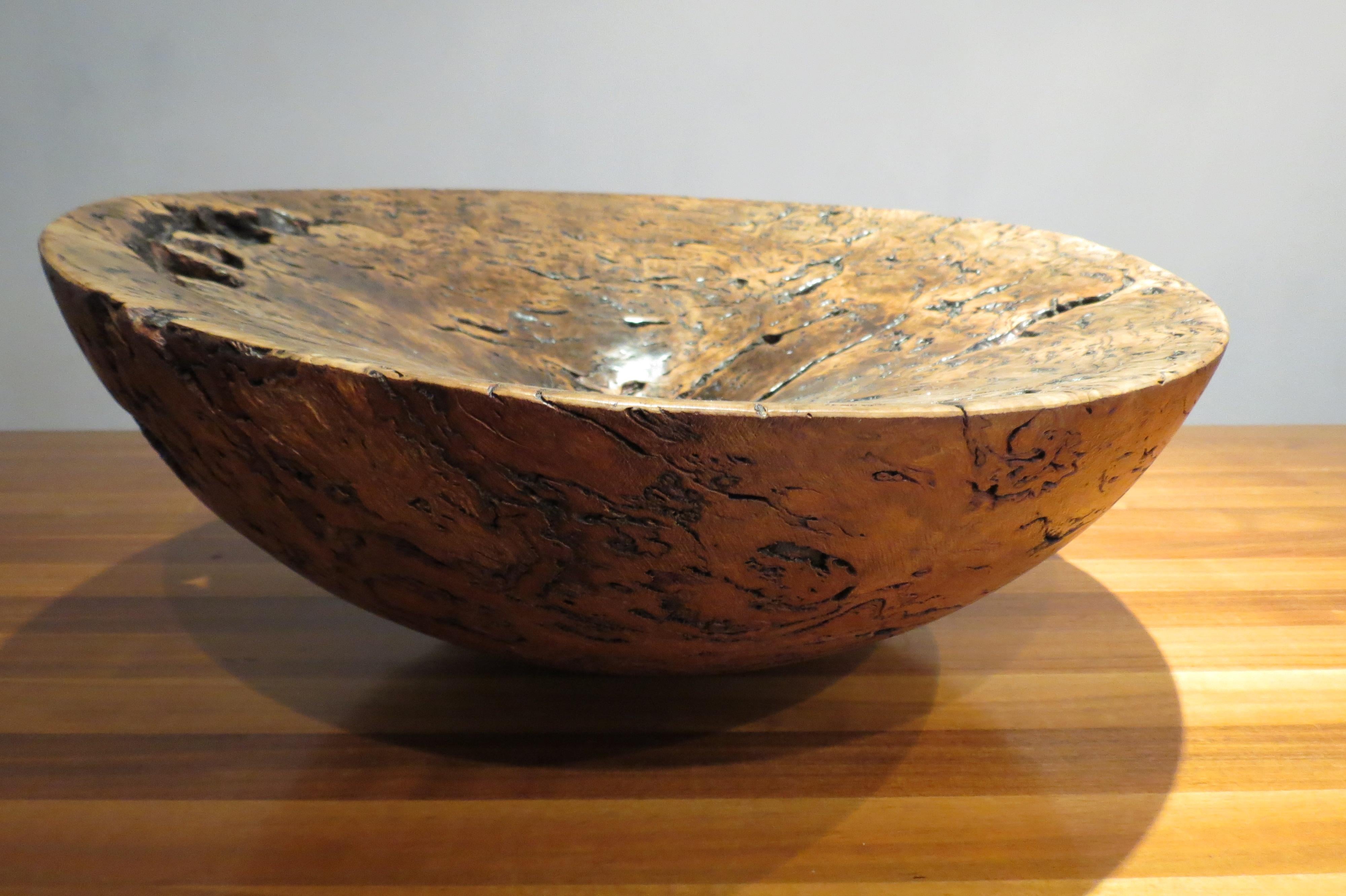 Very Large Hand-Turned Wooden Bowl Sculpture by Mike Chai Burr Oak 1