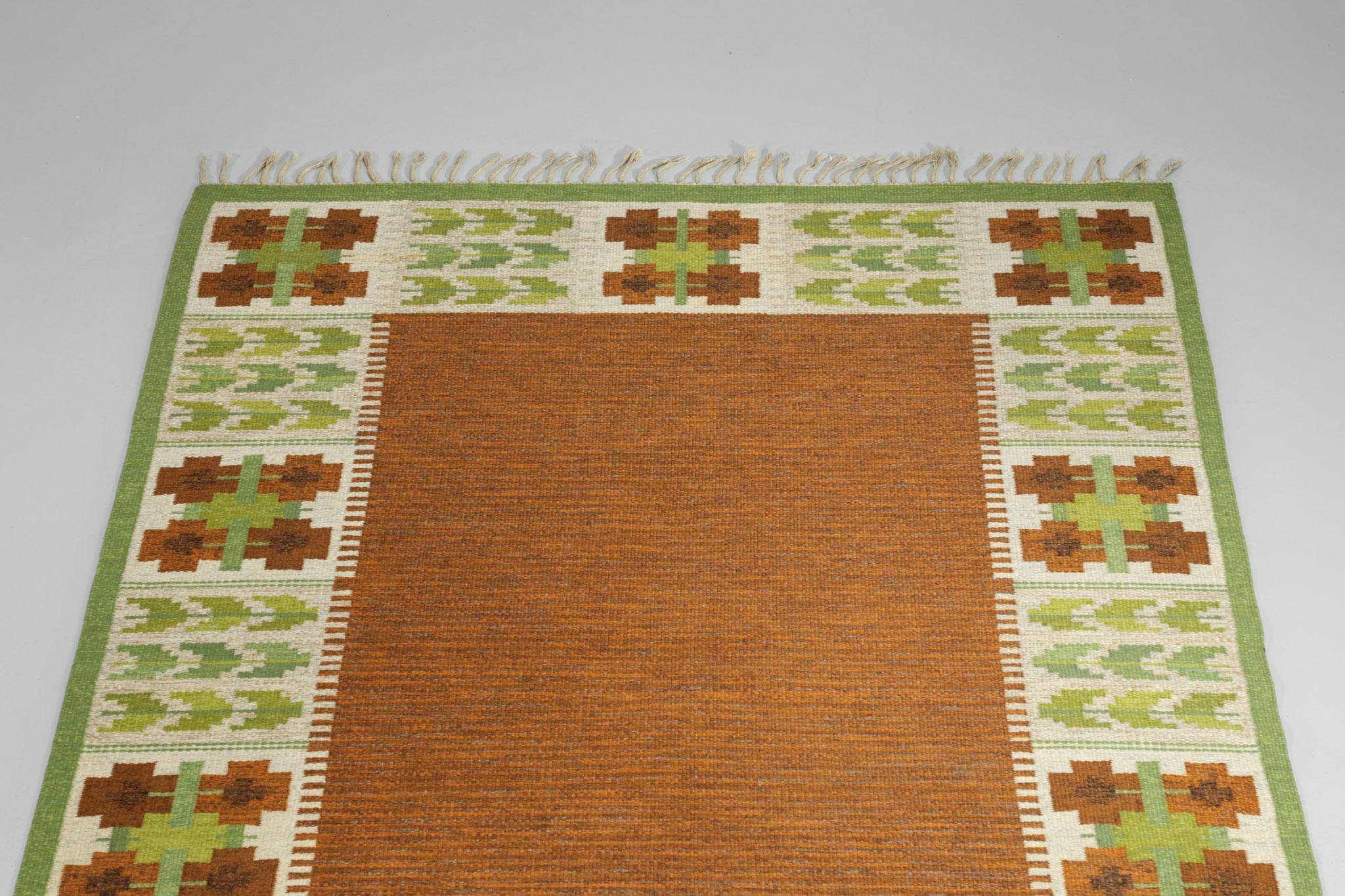 Wool Very Large Hand Woven Scandinavian Rug from the 60's by Berit Woelfer For Sale