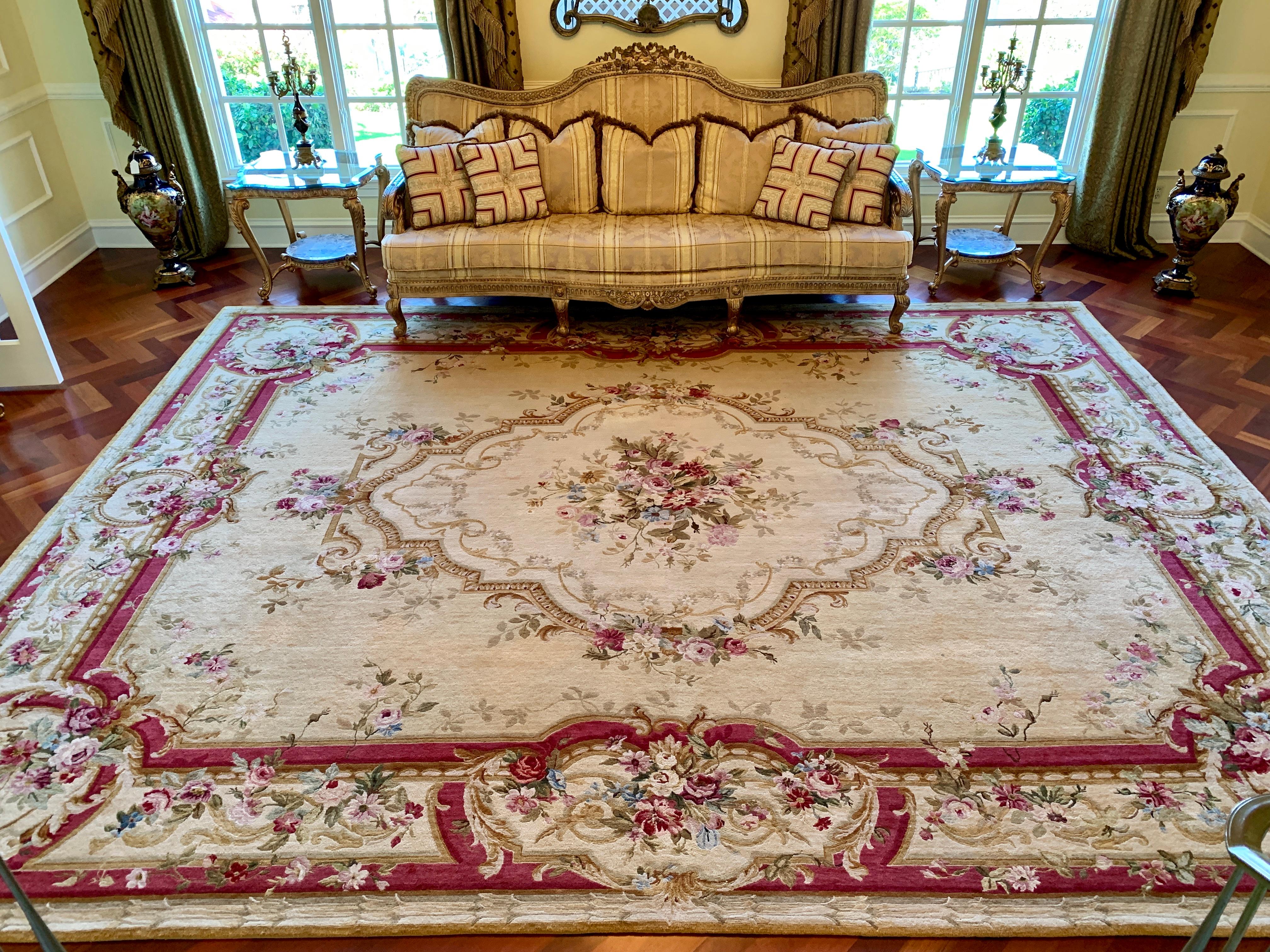 Very Large Handmade 12’ x 15’ French Aubusson or Savonnerie Style Opulent Rug In Good Condition In Tustin, CA