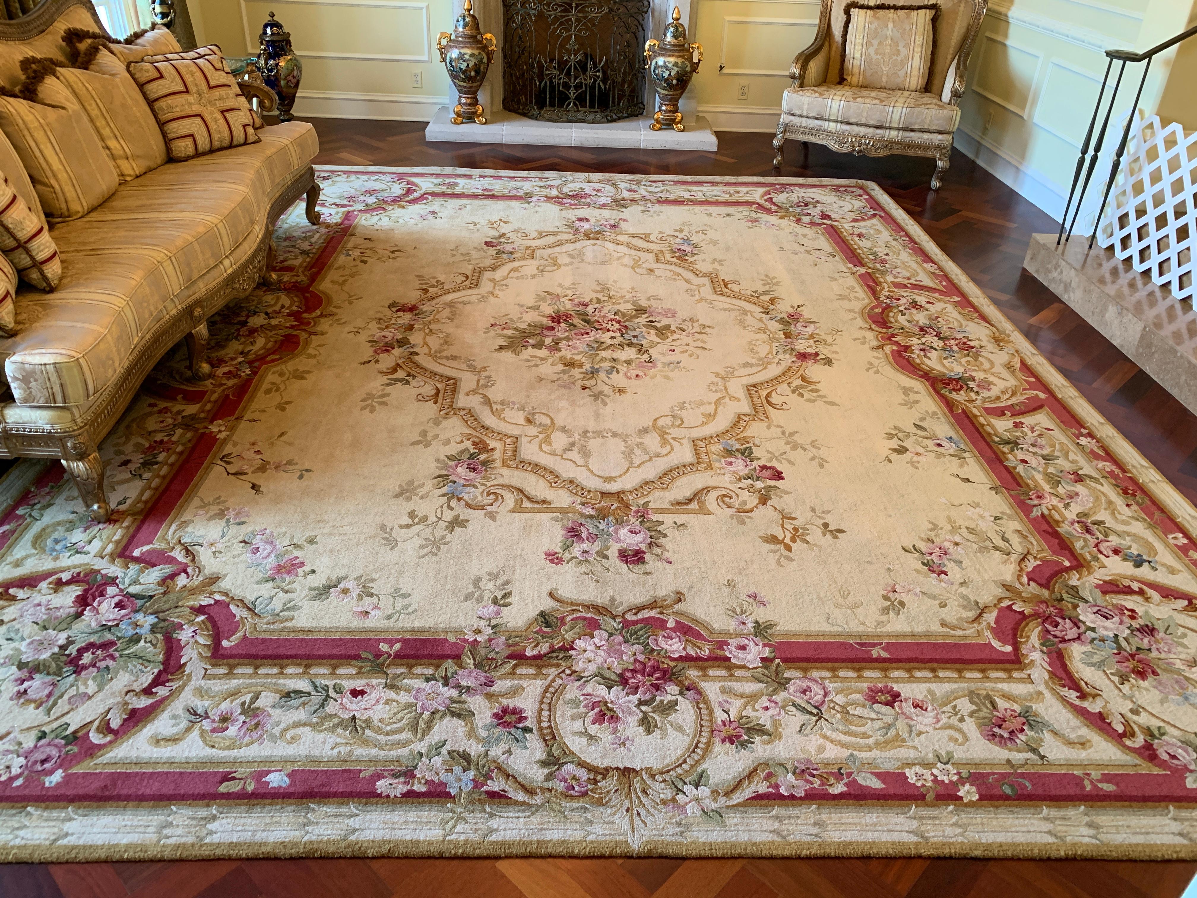 Wool Very Large Handmade 12’ x 15’ French Aubusson or Savonnerie Style Opulent Rug