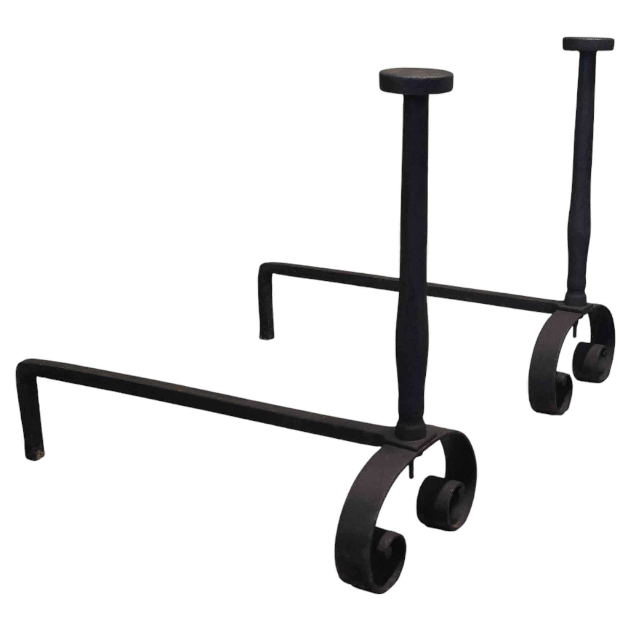 Very Large Heavy French Iron Andirons, Fire Dogs This is a very Large pair For Sale