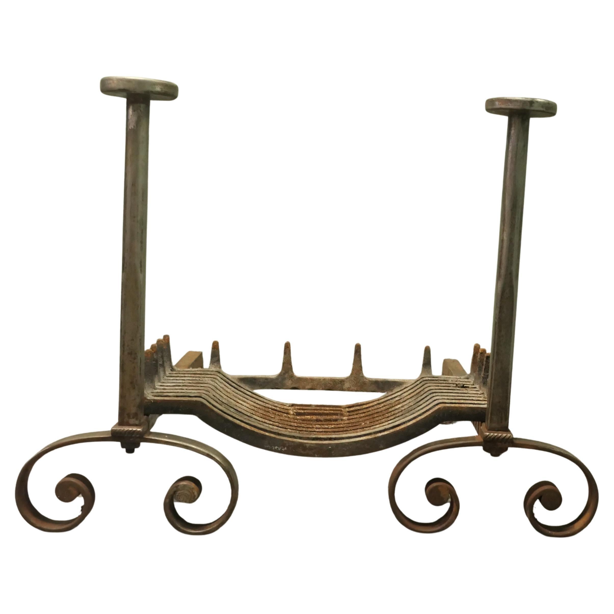 Very Large Heavy Iron Andirons, Fire Grate