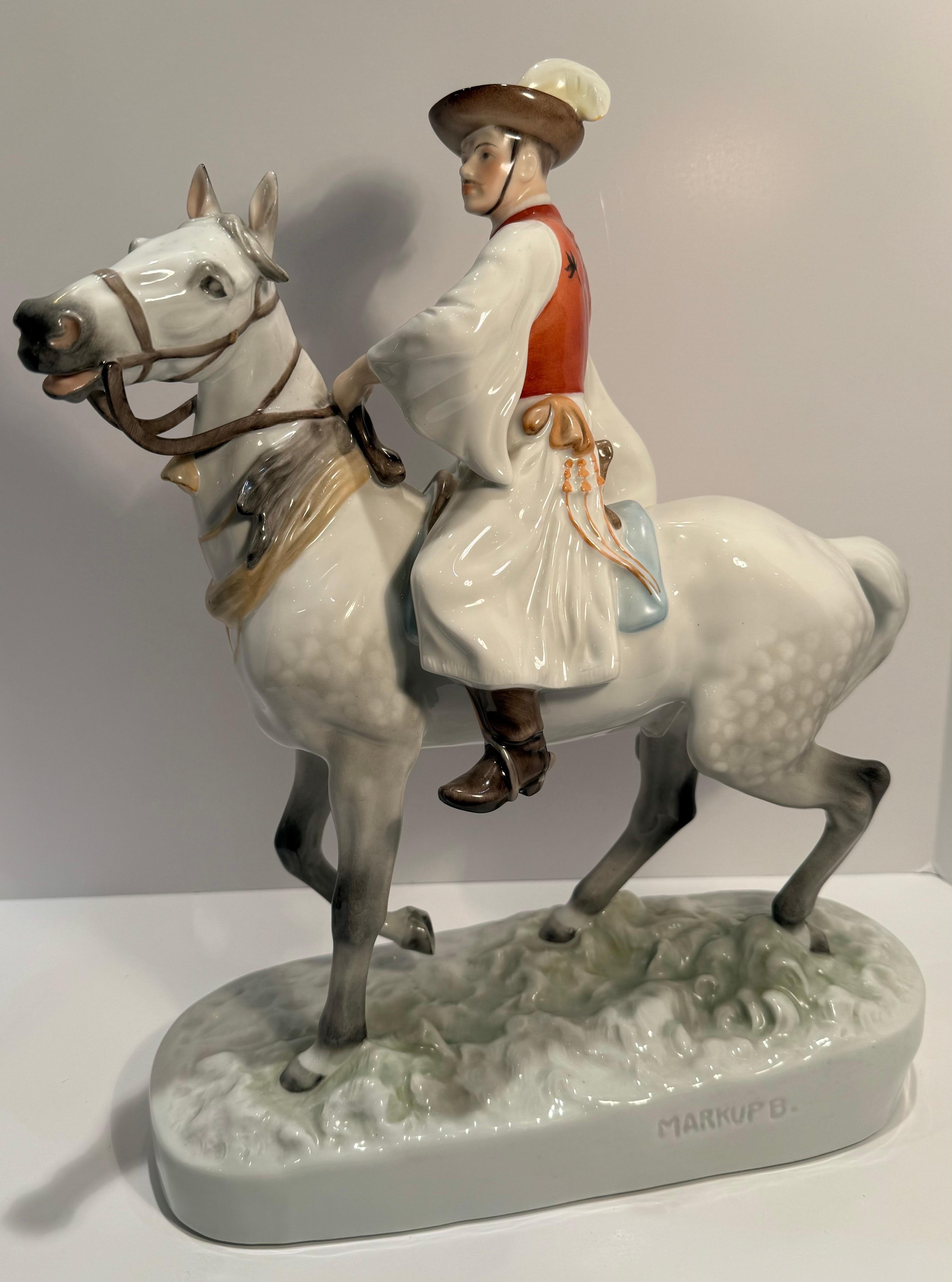 Gran figura de porcelana húngara Herend Csikós a caballo de gran calidad en venta 6