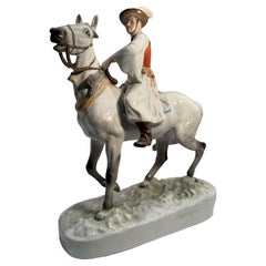 Gran figura de porcelana húngara Herend Csikós a caballo de gran calidad
