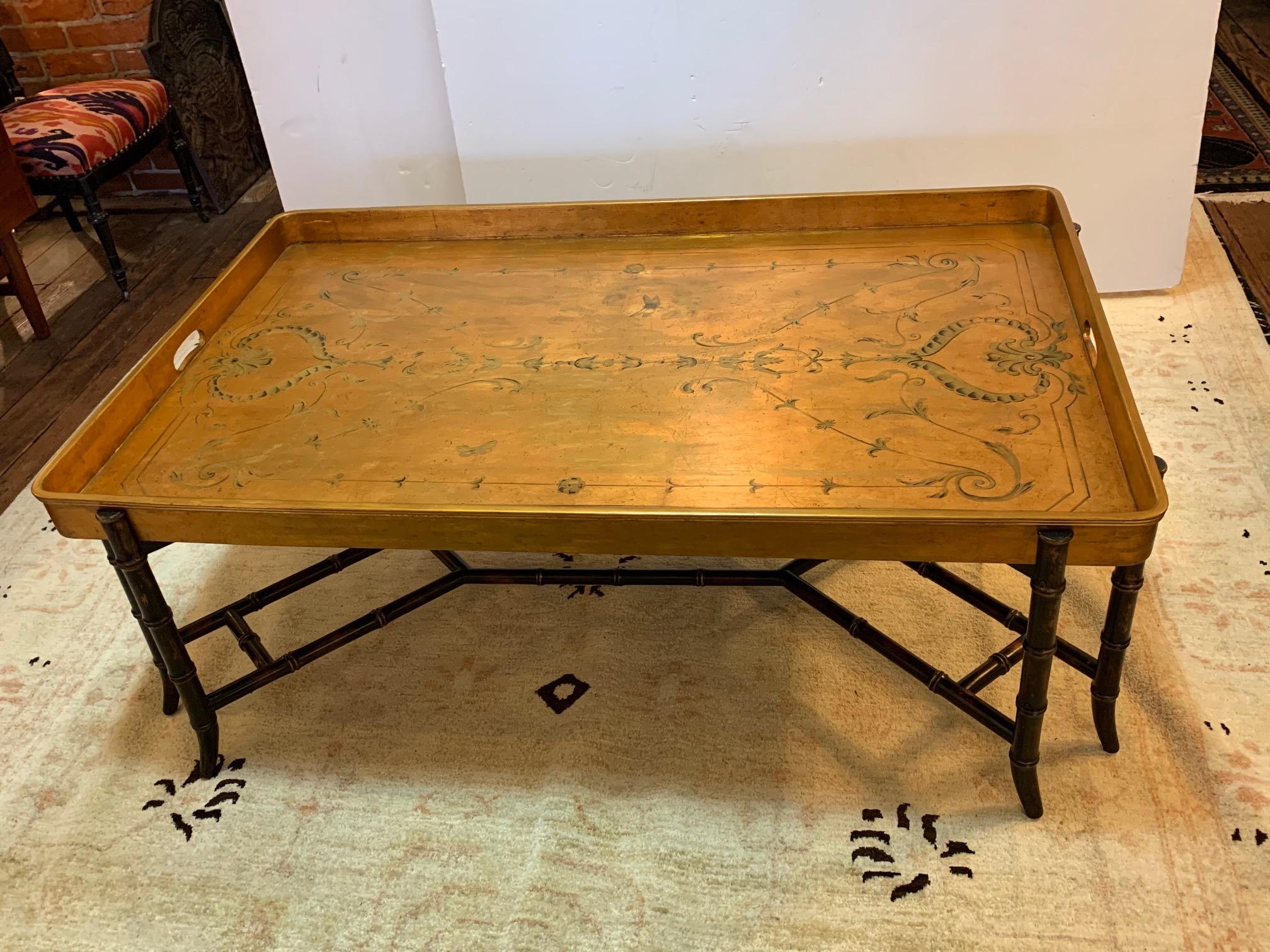 American Very Large Hollywood Regency Glam Tray Top Gilded Coffee Table