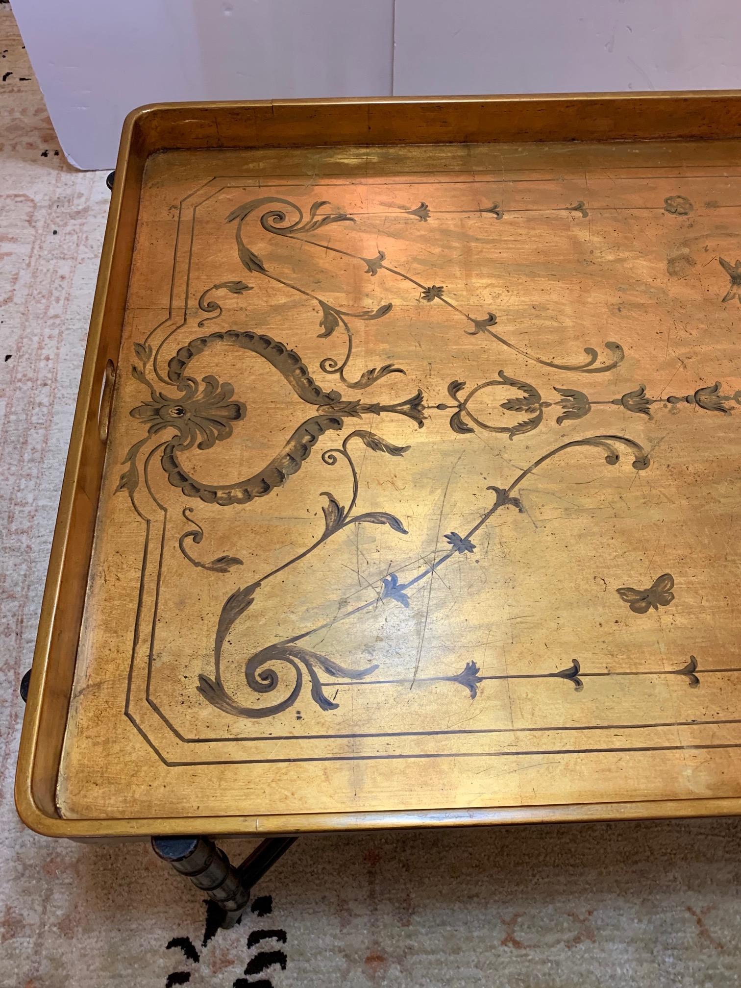 Very Large Hollywood Regency Glam Tray Top Gilded Coffee Table In Good Condition In Hopewell, NJ