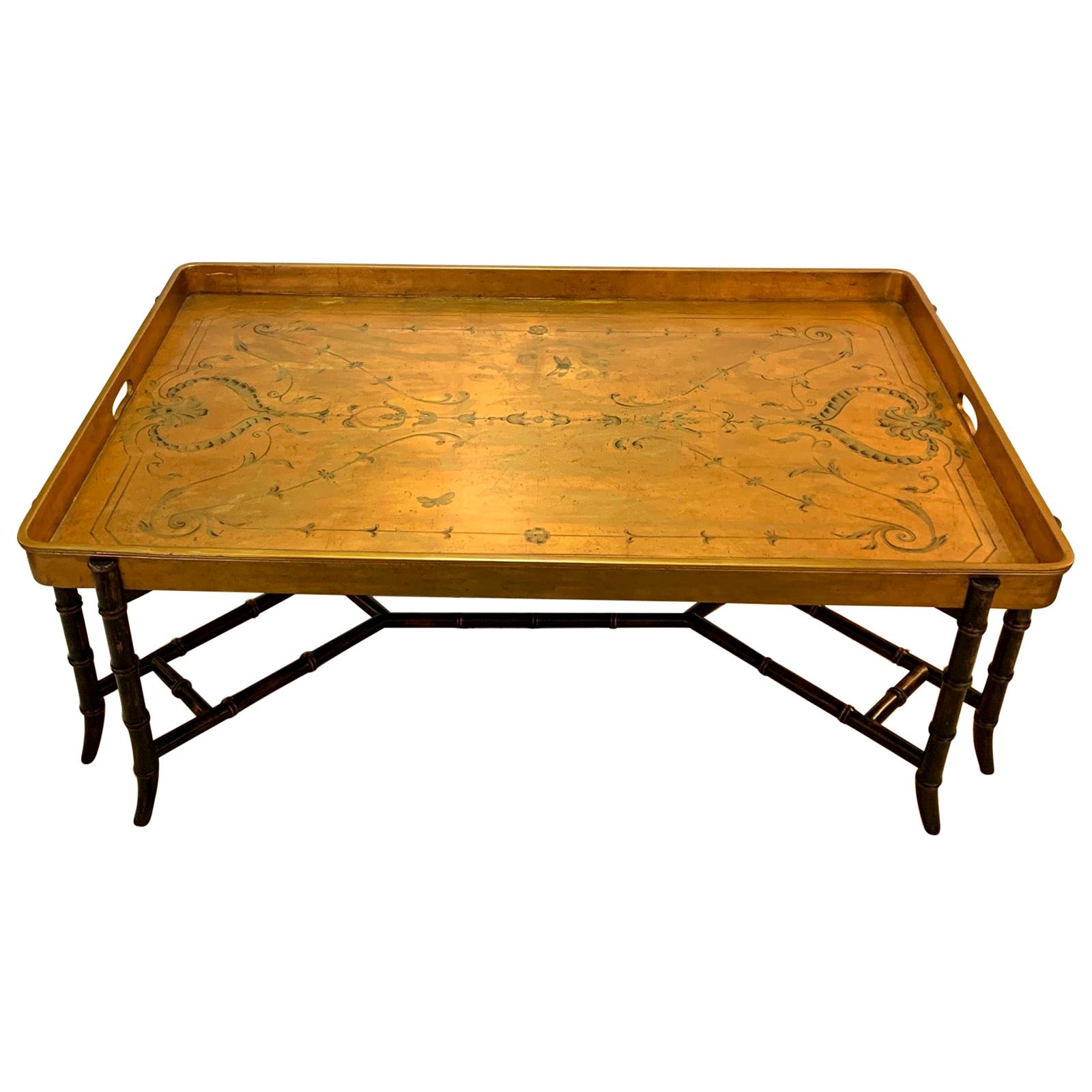 Very Large Hollywood Regency Glam Tray Top Gilded Coffee Table