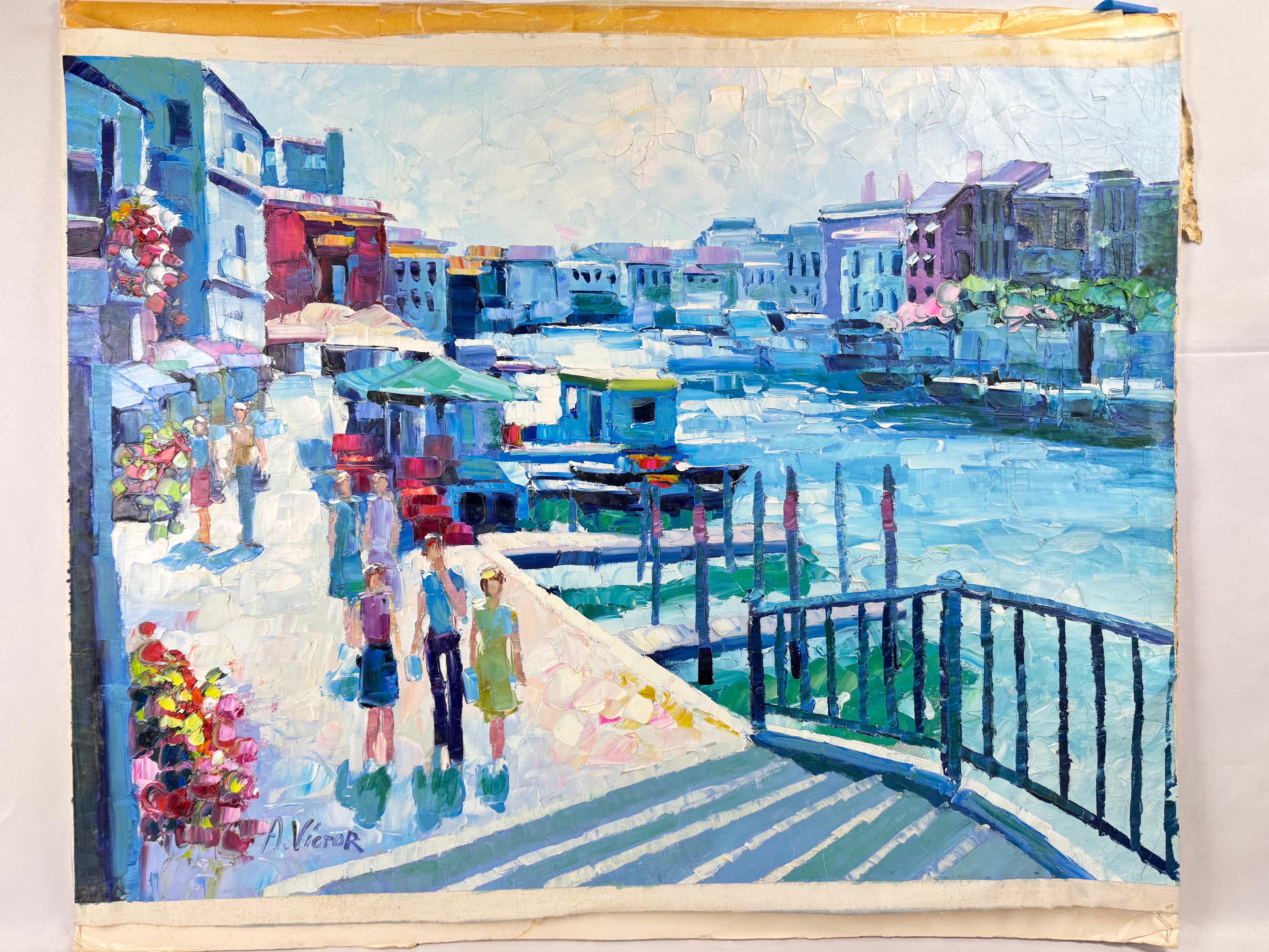 Mid-Century moderno Impasto su tela molto grande di A. Victor in vendita