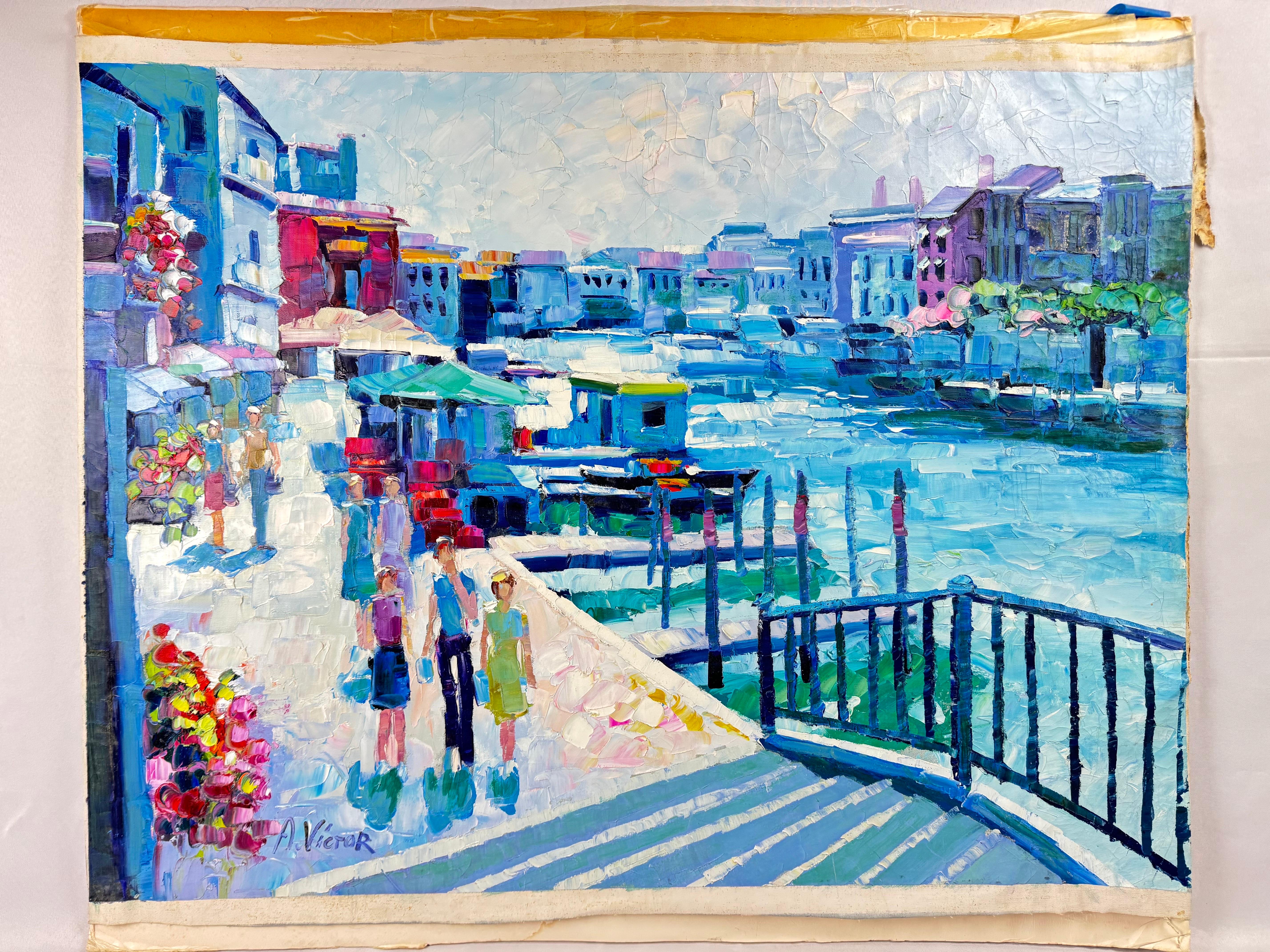 Impasto su tela molto grande di A. Victor In condizioni buone in vendita a Redding, CT
