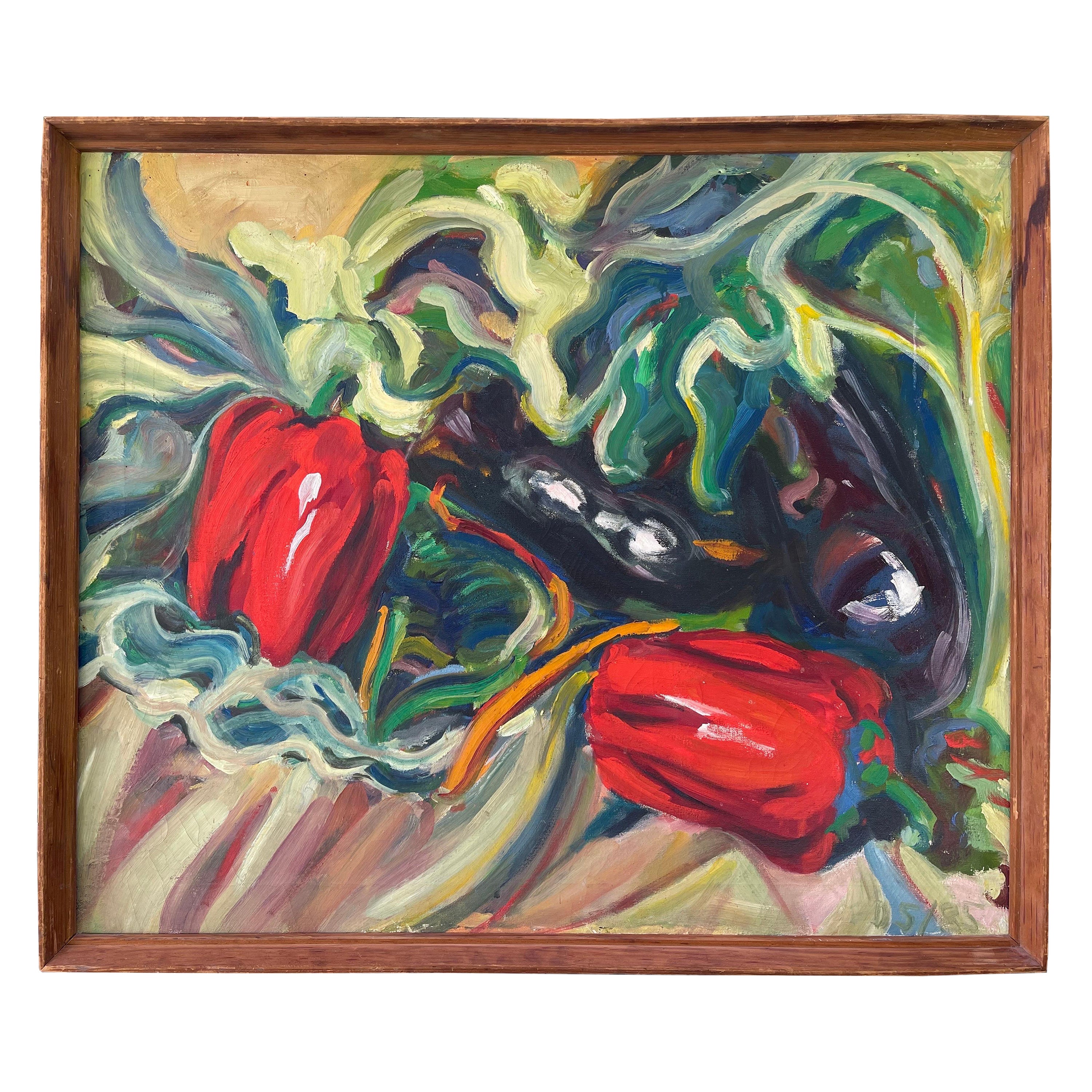 Sehr großes Impasto-Stillleben mit Gemüse