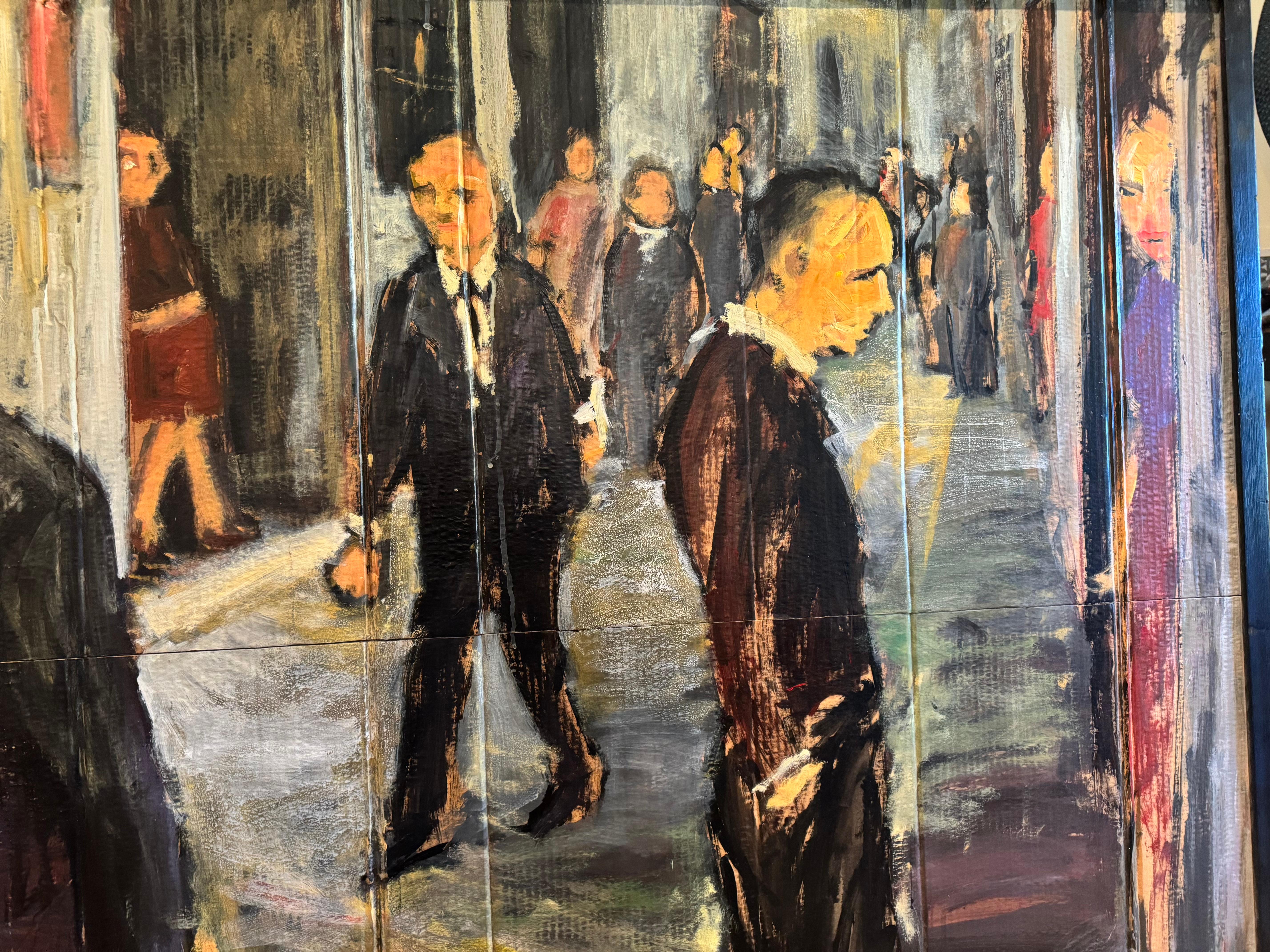 Sehr große imposante Stadt Straßenszene Gemälde (Moderne) im Angebot