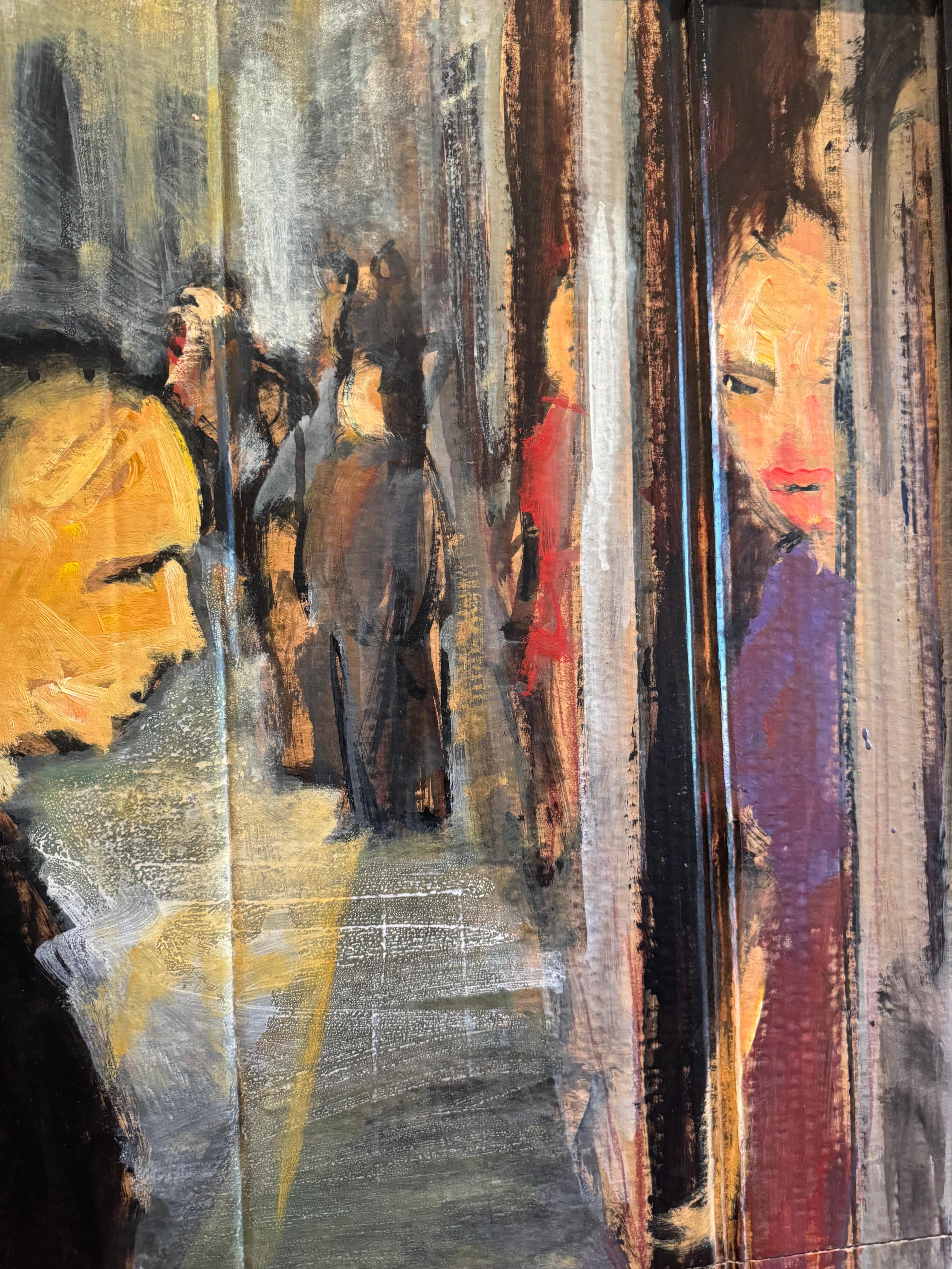 Sehr große imposante Stadt Straßenszene Gemälde im Zustand „Gut“ im Angebot in Hopewell, NJ