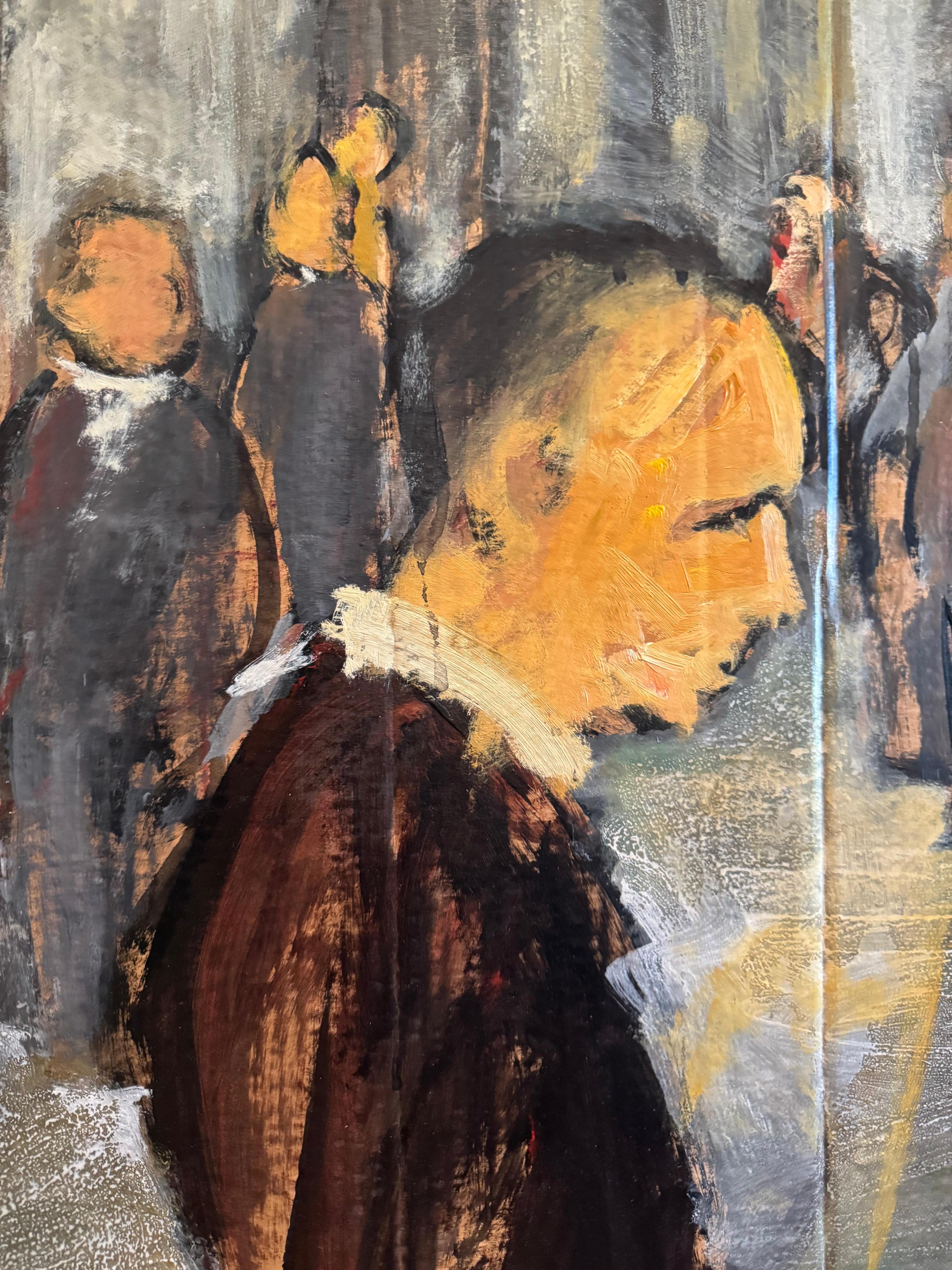 Sehr große imposante Stadt Straßenszene Gemälde (Holz) im Angebot