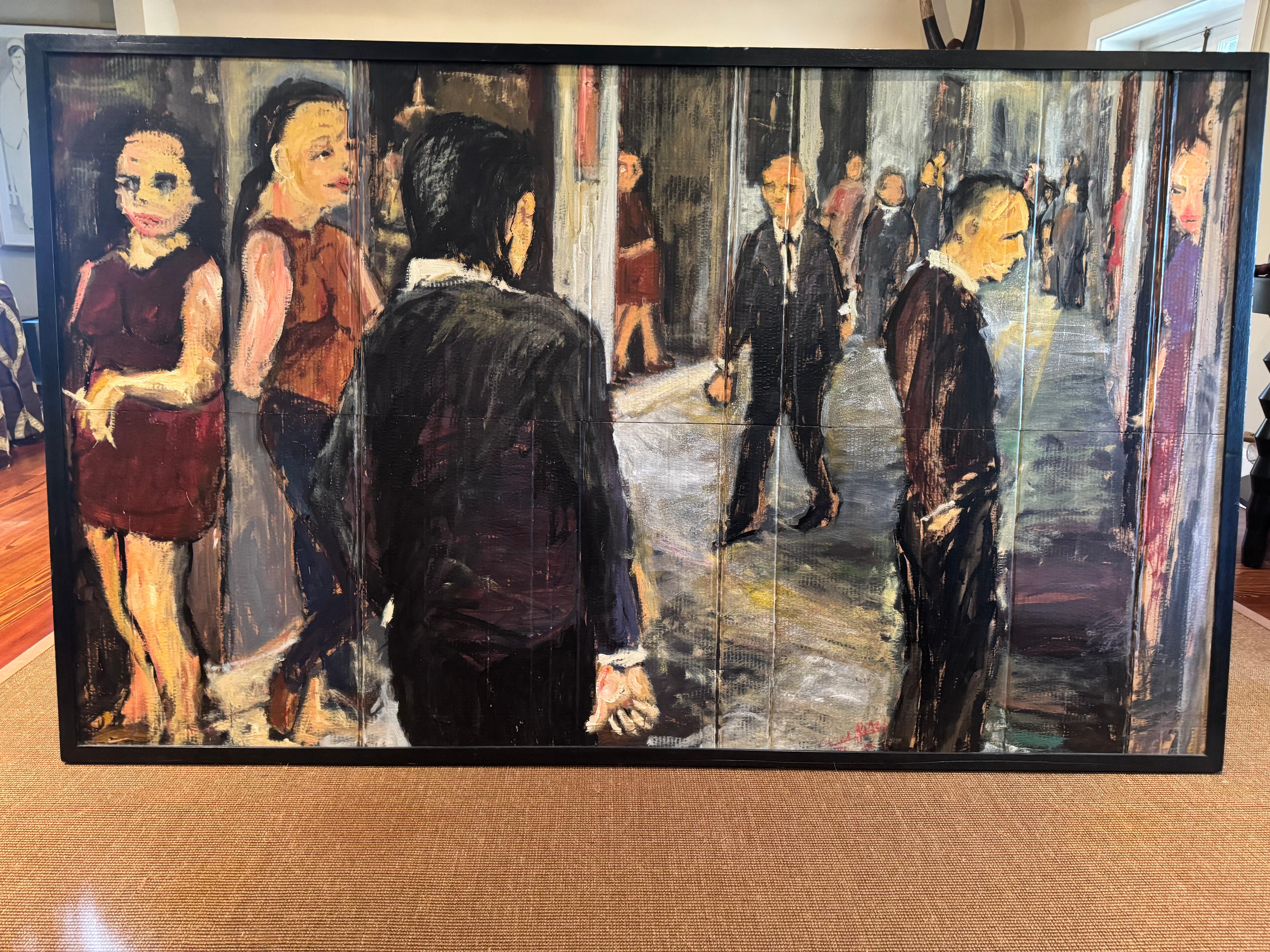 Sehr große imposante Stadt Straßenszene Gemälde im Angebot 1