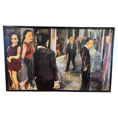 Very Large Impresive City Street Scene Painting