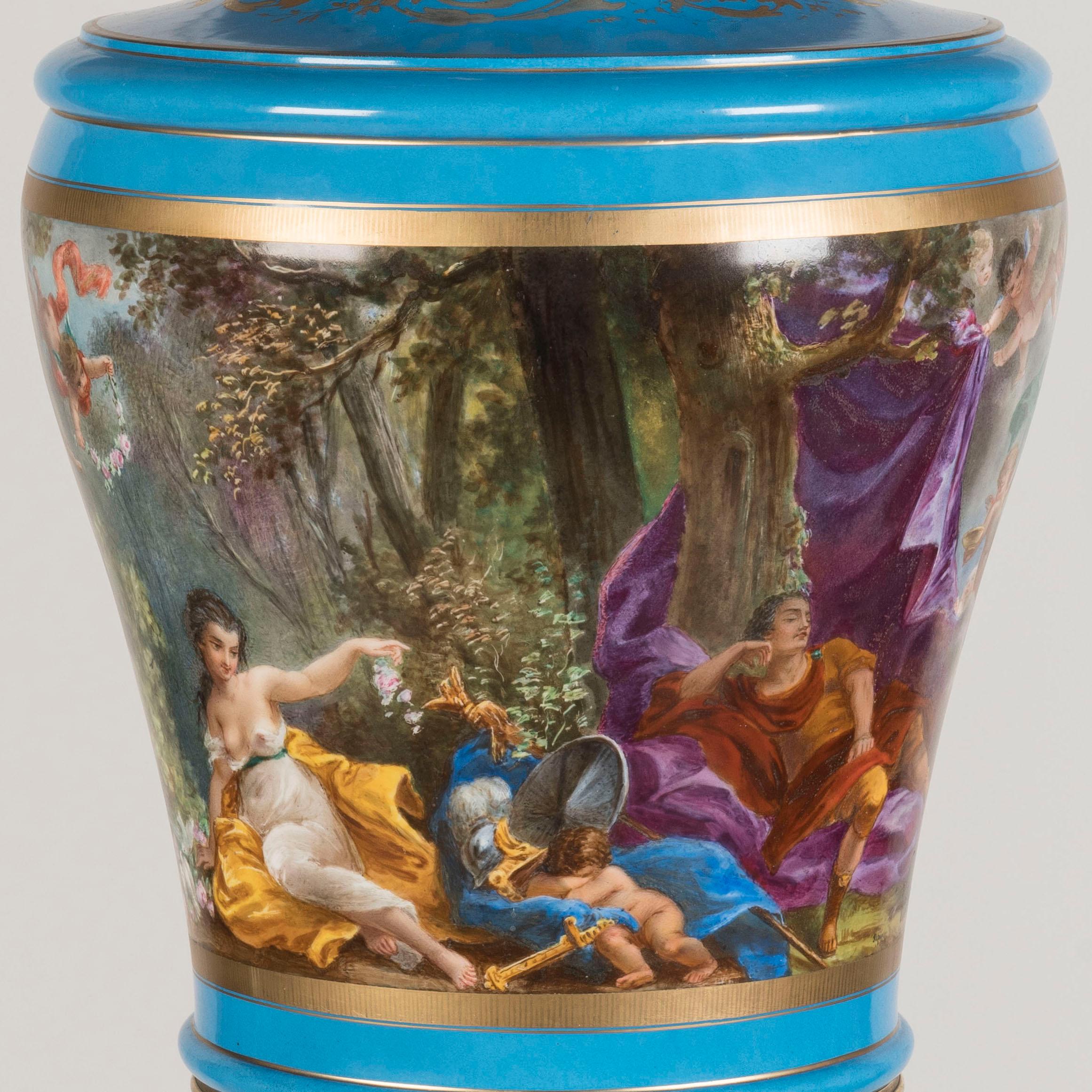 Hand-Painted Very Large & Impressive 19th Century 'Sèvres' Style Porcelain Vase on Pedestal For Sale
