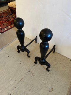 Very Large Impressive Black Iron Canonball Andirons