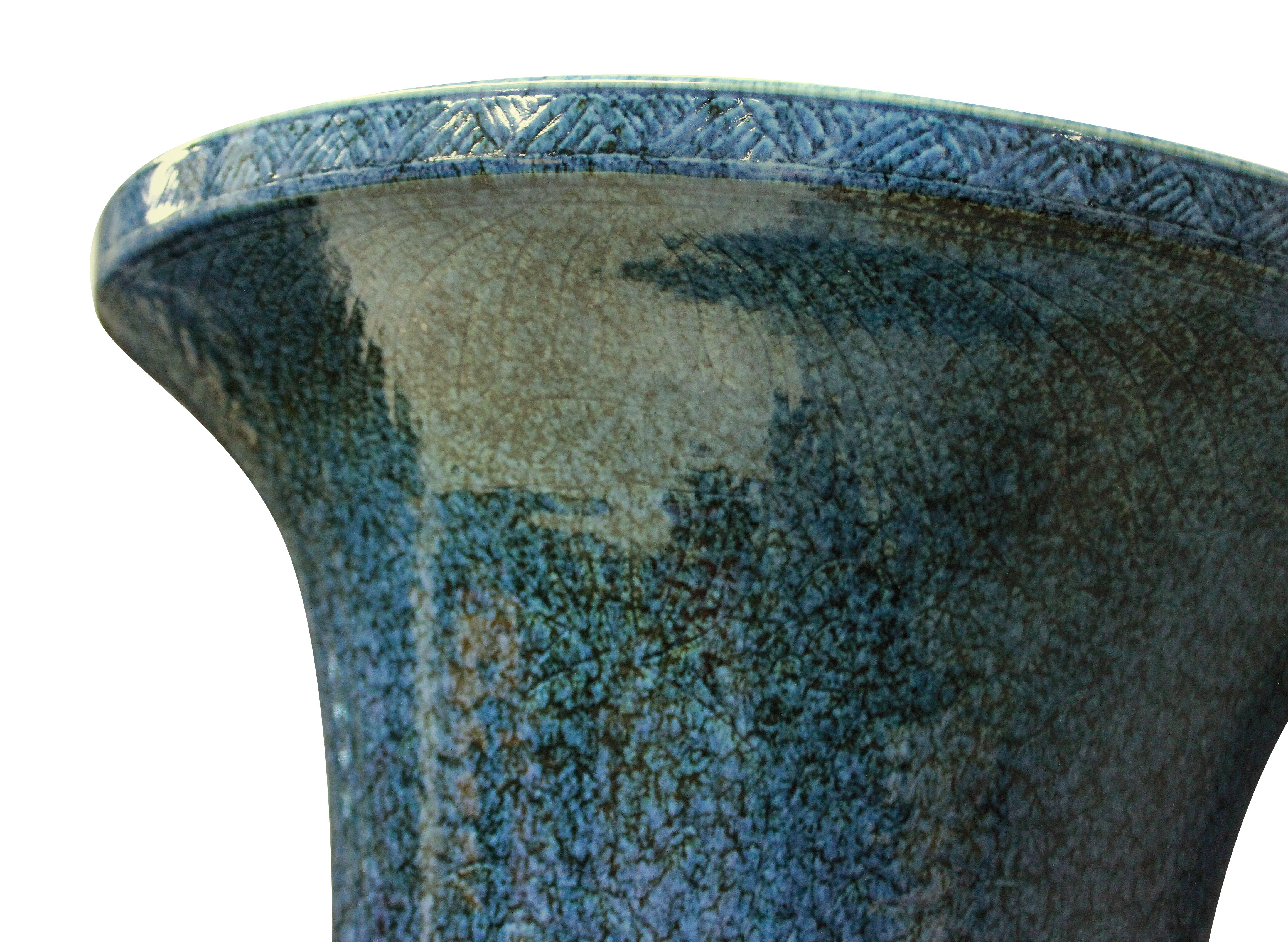 A large and impressive Chinese blue ground glazed vase, with a crackle lustre finish.