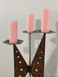Very Large Impressive Brutalist Cast Iron and Copper Candleholder