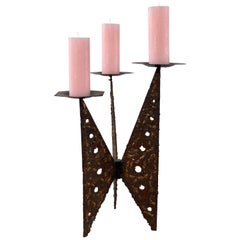 Very Large Impressive Brutalist Cast Iron and Copper Candleholder