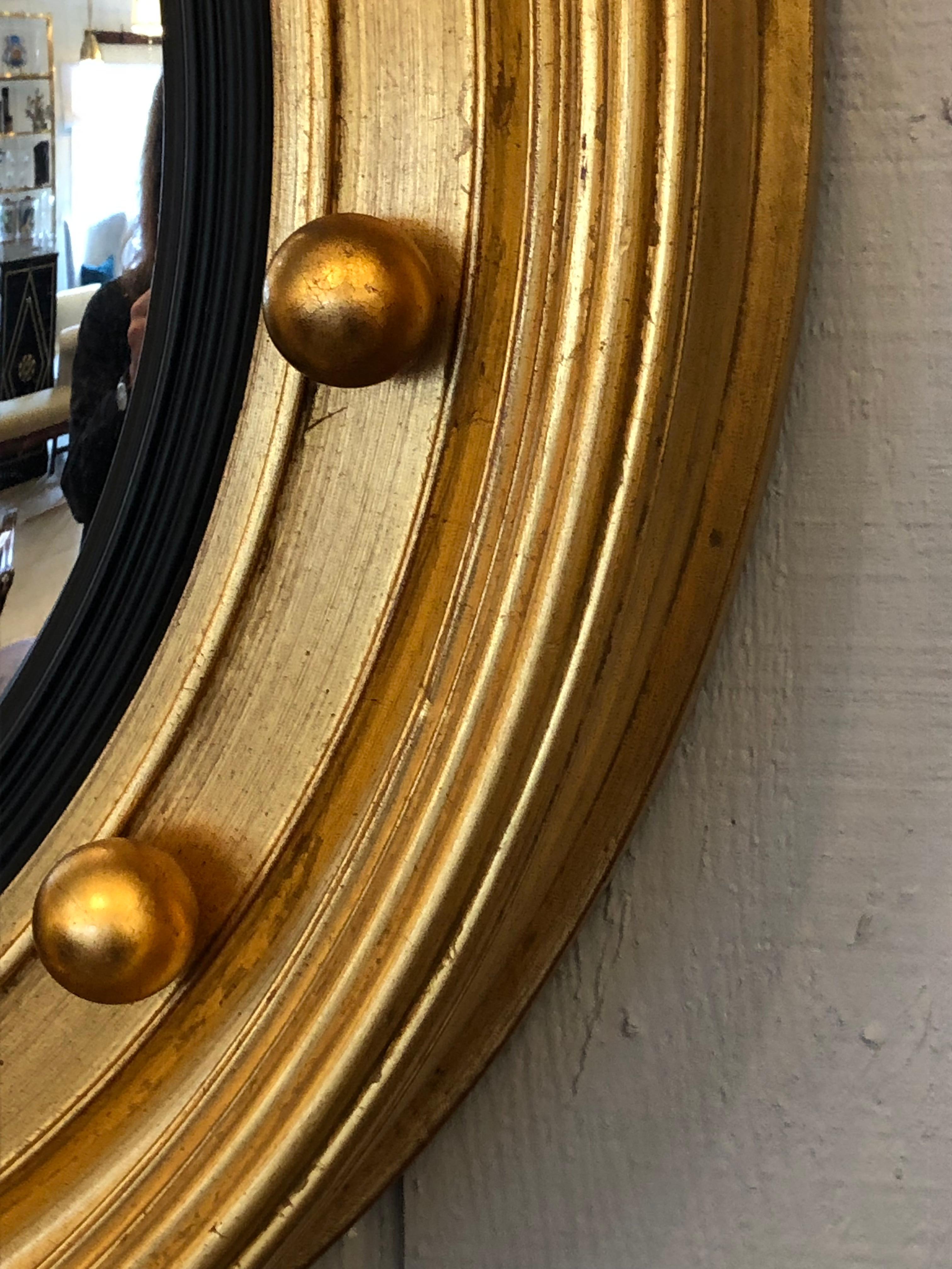 American Very Large Impressive Convex & Gilded Round Mirror  For Sale