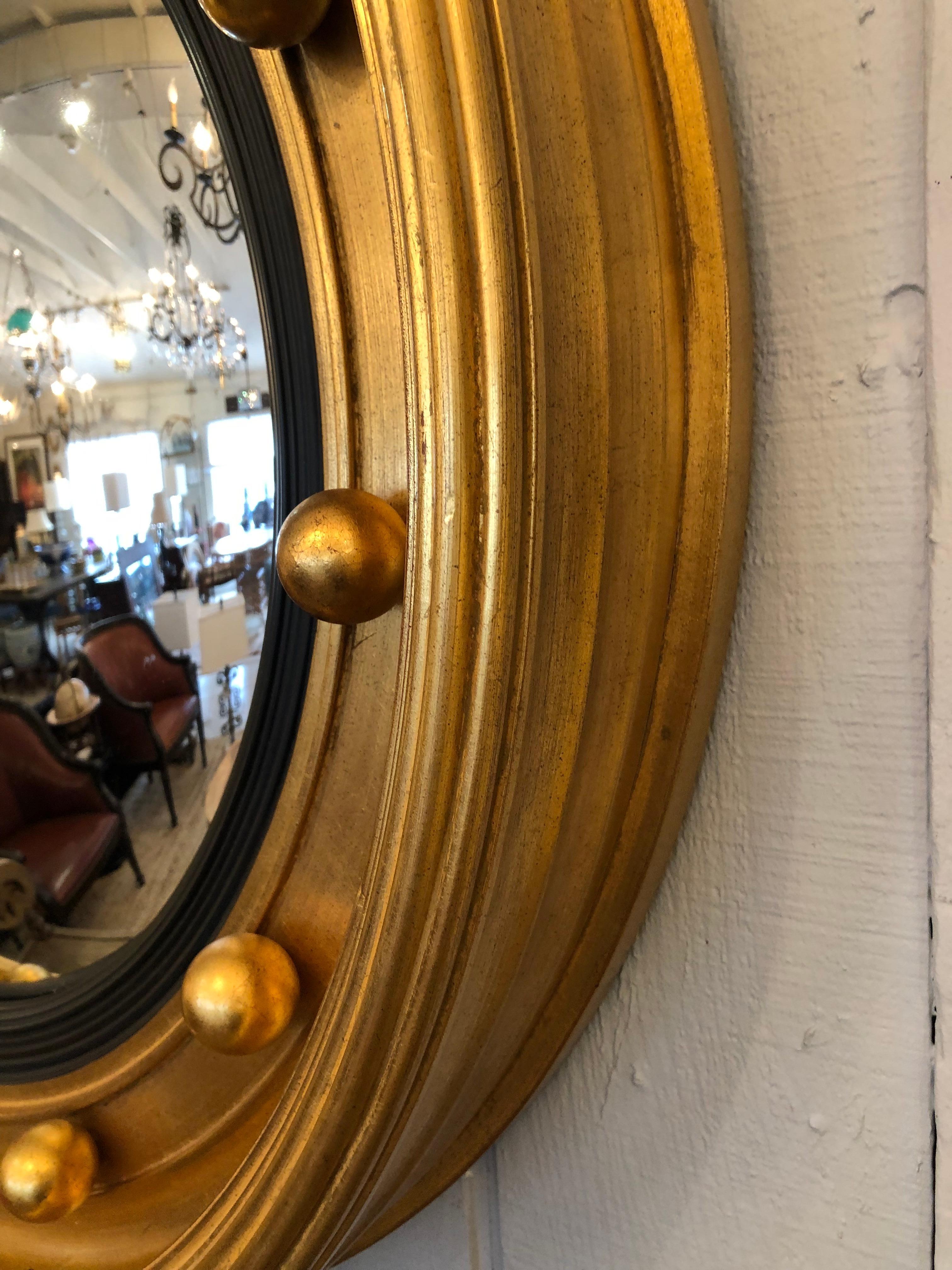 Contemporary Very Large Impressive Convex & Gilded Round Mirror  For Sale