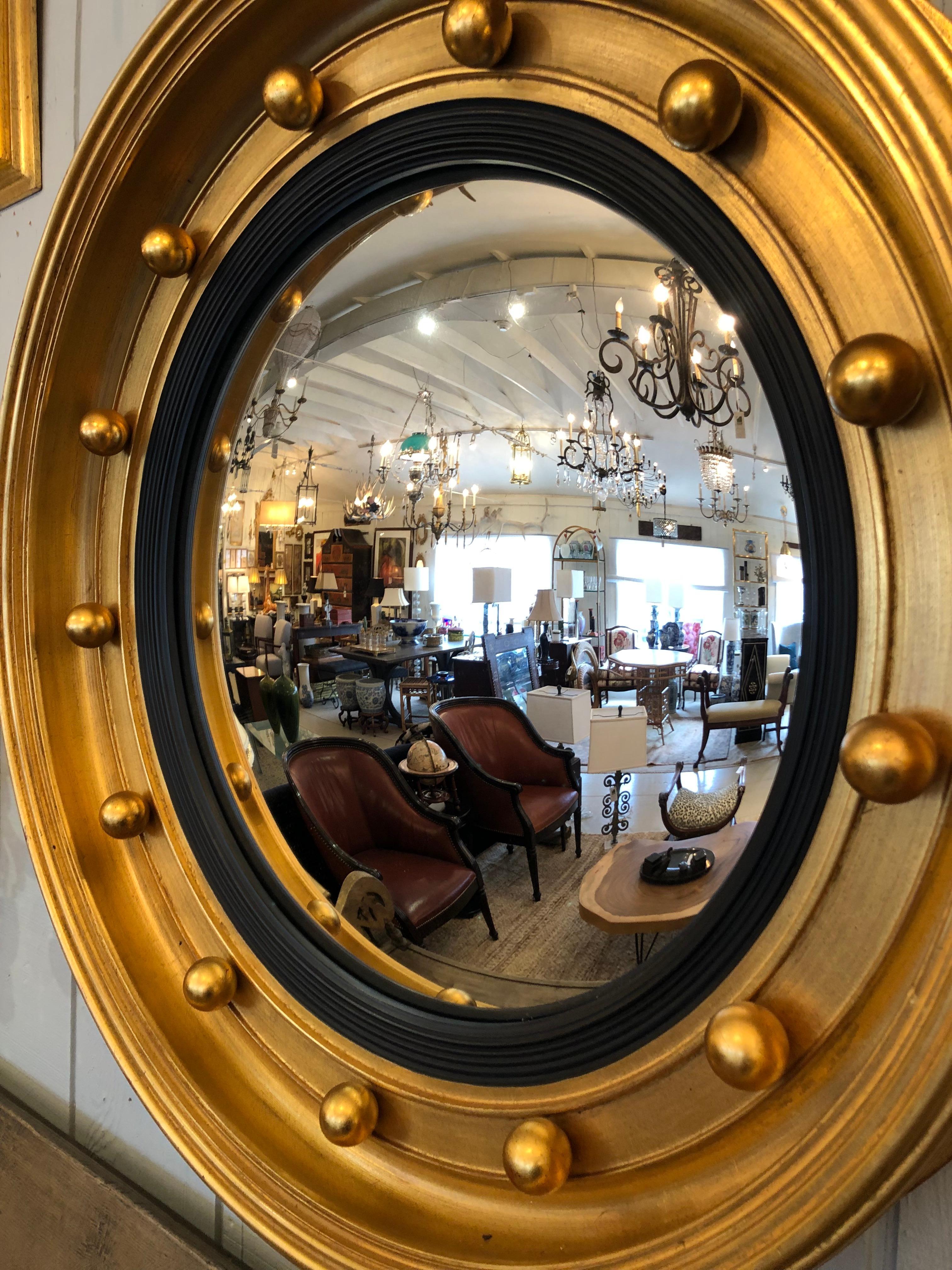 Very Large Impressive Convex & Gilded Round Mirror  For Sale 1