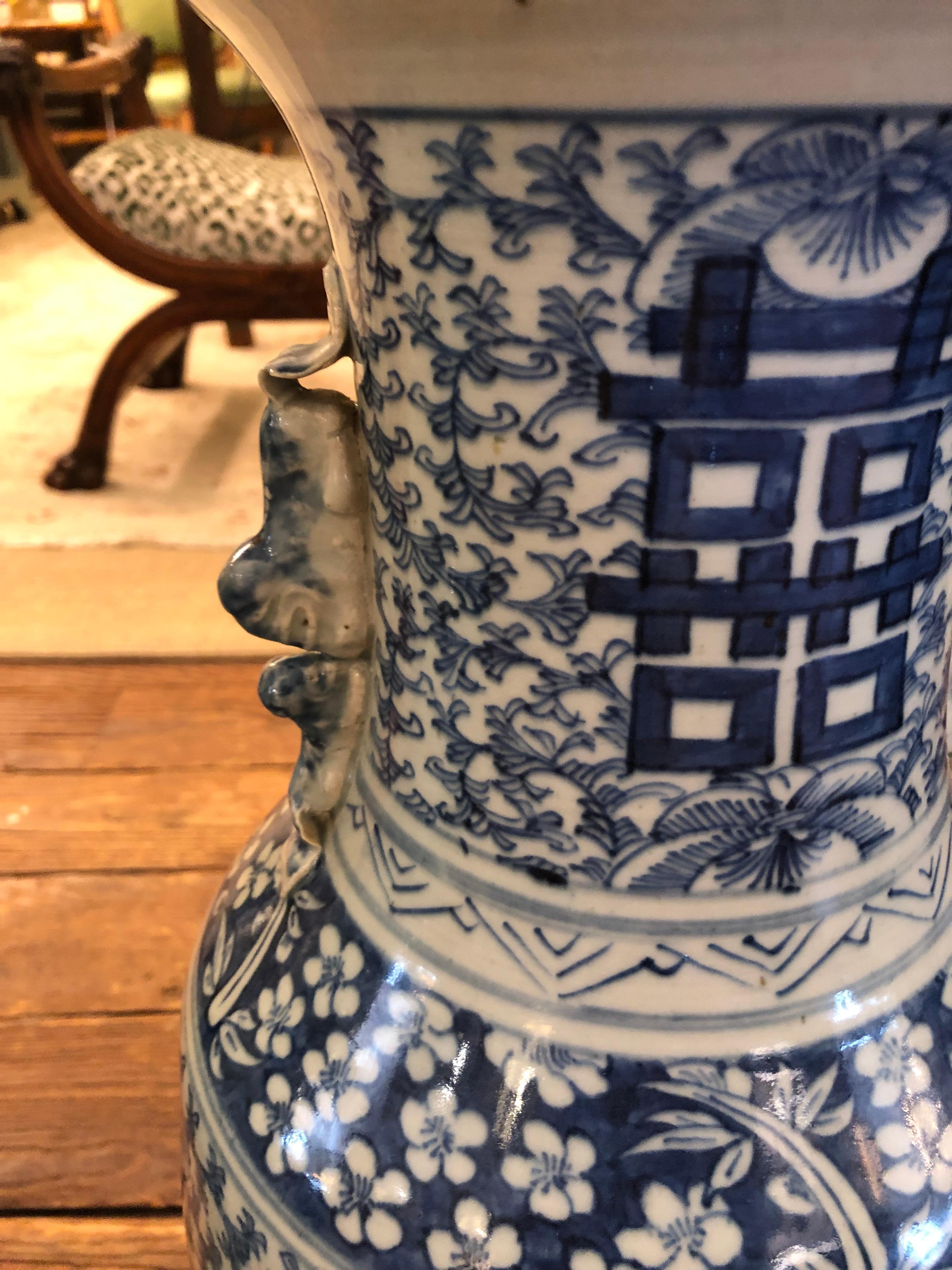 Very Large Impressive Trio Collection of 3 Blue & White Chinese Vases For Sale 2