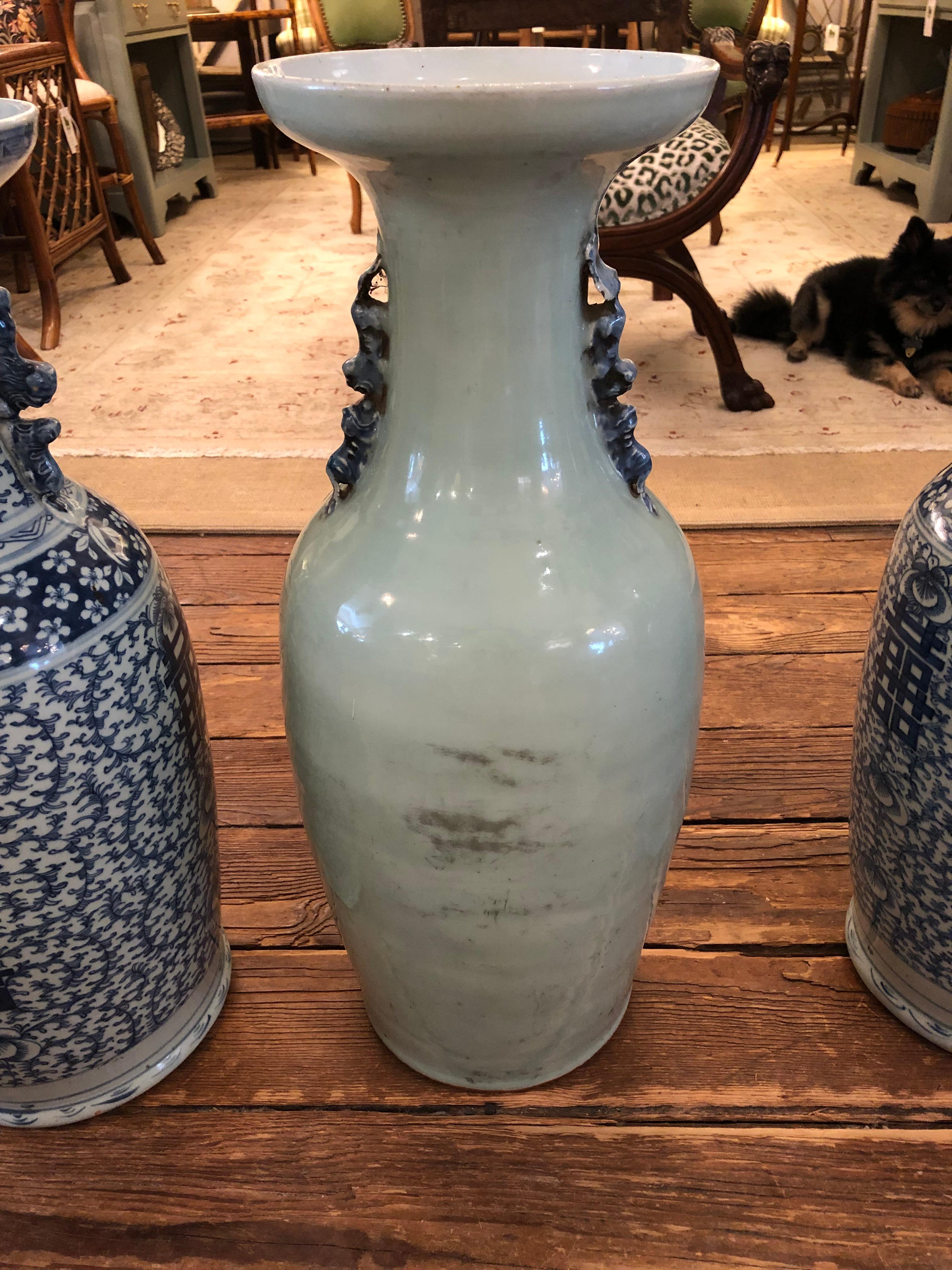 Very Large Impressive Trio Collection of 3 Blue & White Chinese Vases For Sale 3